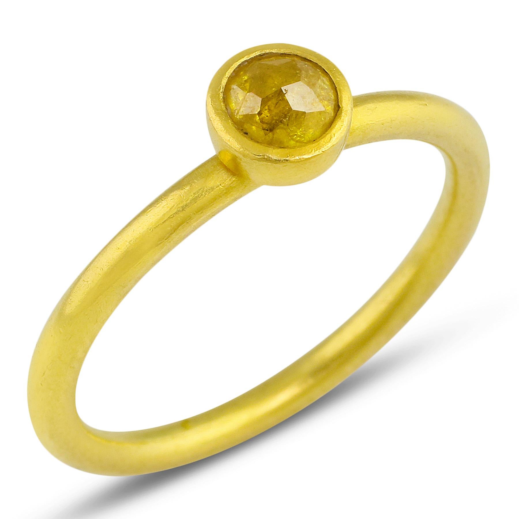 PHILIPPE-SPENCER -  .40 Ct. Natural Yellow Rose Cut Diamond wrapped in 22K Gold Bezel with Solid Round 20K Gold Ring. Brushed Matte Finish. Suitable for Nesting. Size 7, and is in-stock and ready to ship. Our apologies in advance, this One-Of-A-Kind