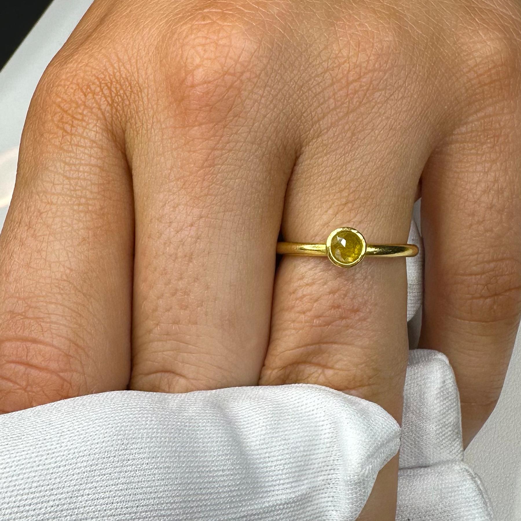 Rose Cut PHILIPPE SPENCER .40 Ct. Yellow Diamond in 22K and 20K Gold Solitaire Ring For Sale