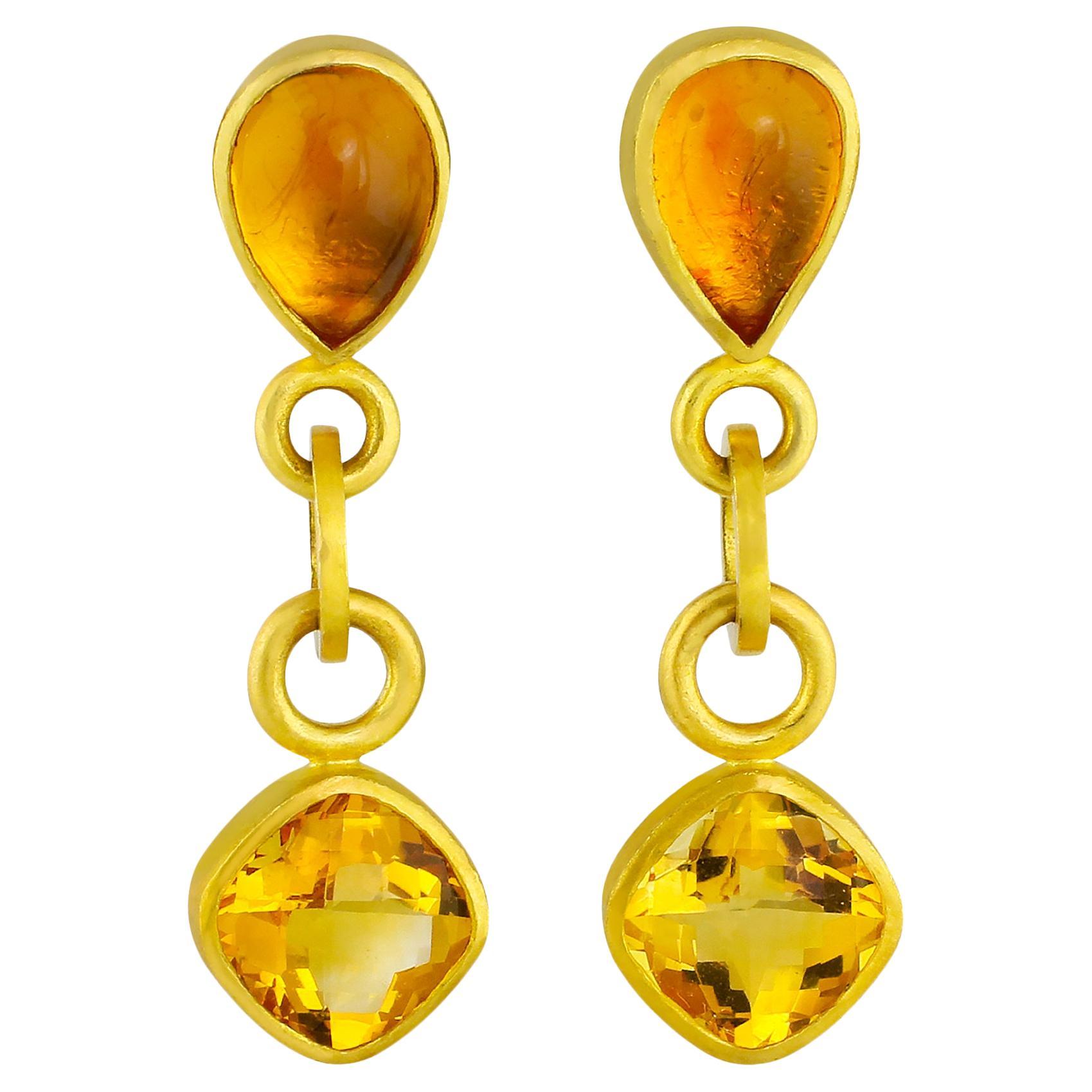 PHILIPPE SPENCER 7.3 Ct. Gold Citrines in 22K & 20K Gold Dangling Earrings For Sale
