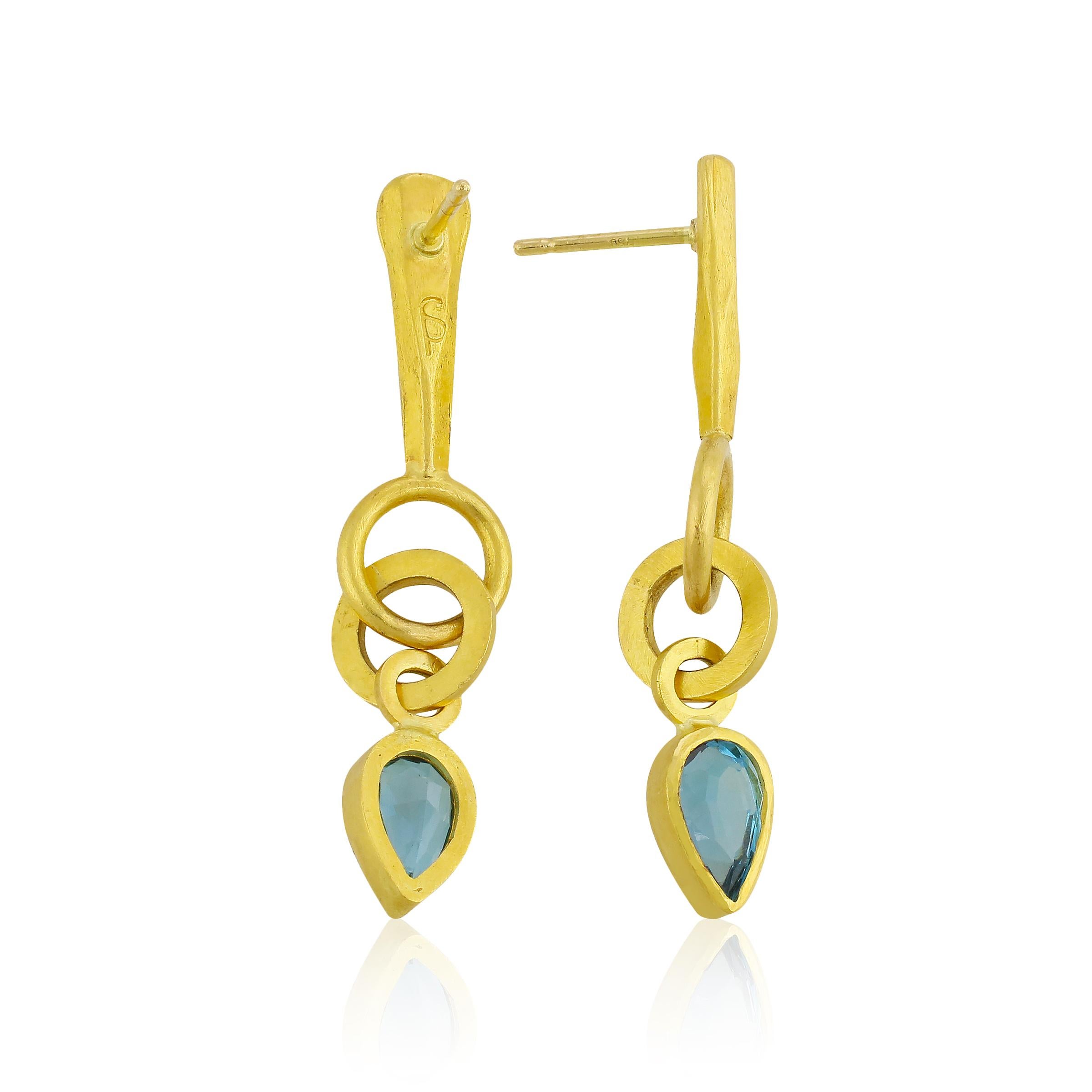 Artisan PHILIPPE SPENCER 7.45 Ct. Blue Topaz in 22K & 20K Gold Dangling Earrings For Sale