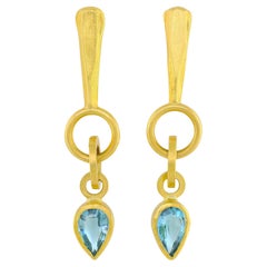 PHILIPPE SPENCER 7.45 Ct. Blue Topaz in 22K & 20K Gold Dangling Earrings