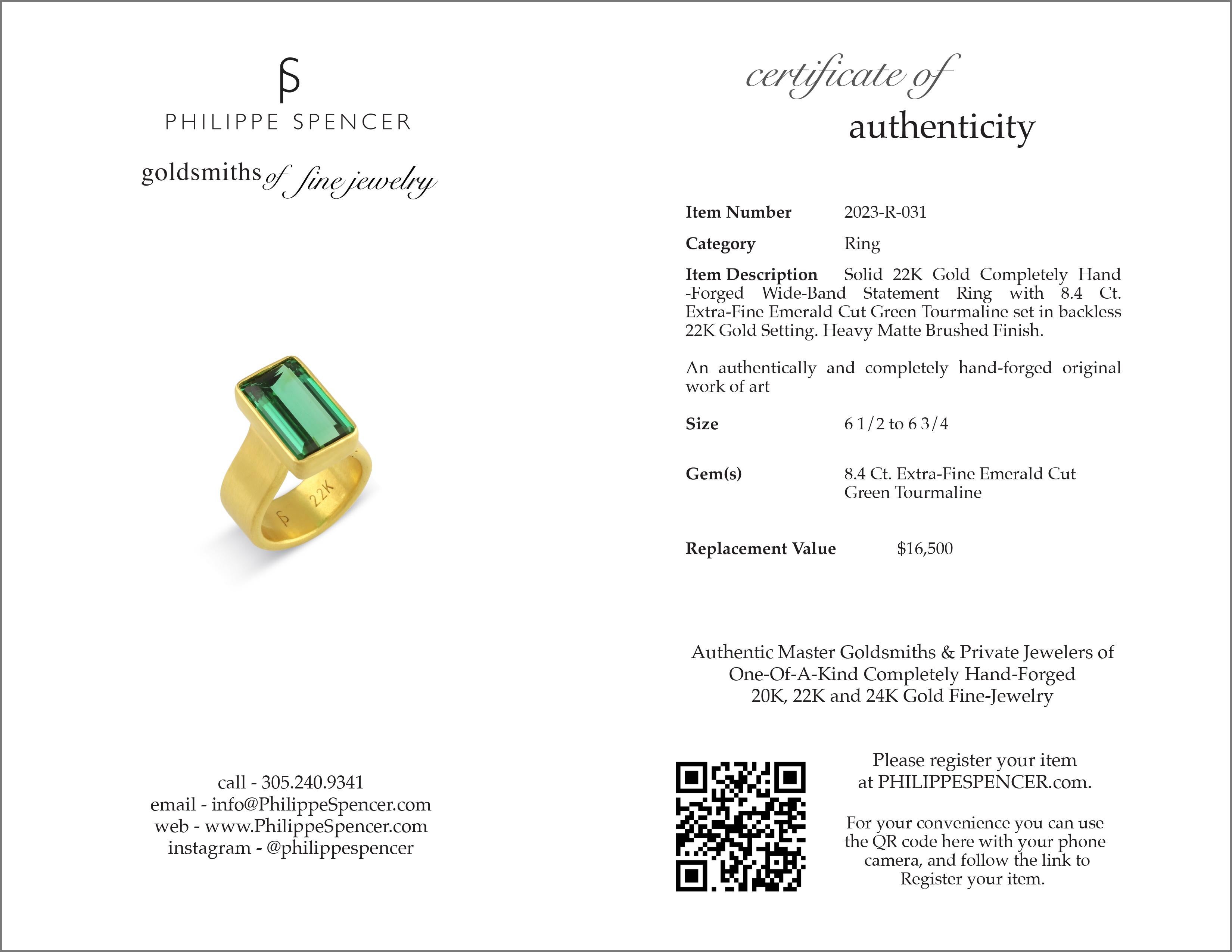 PHILIPPE SPENCER 8.4 Ct. Extra-Fine Tourmaline Statement Ring in 22K Gold In New Condition For Sale In Key West, FL