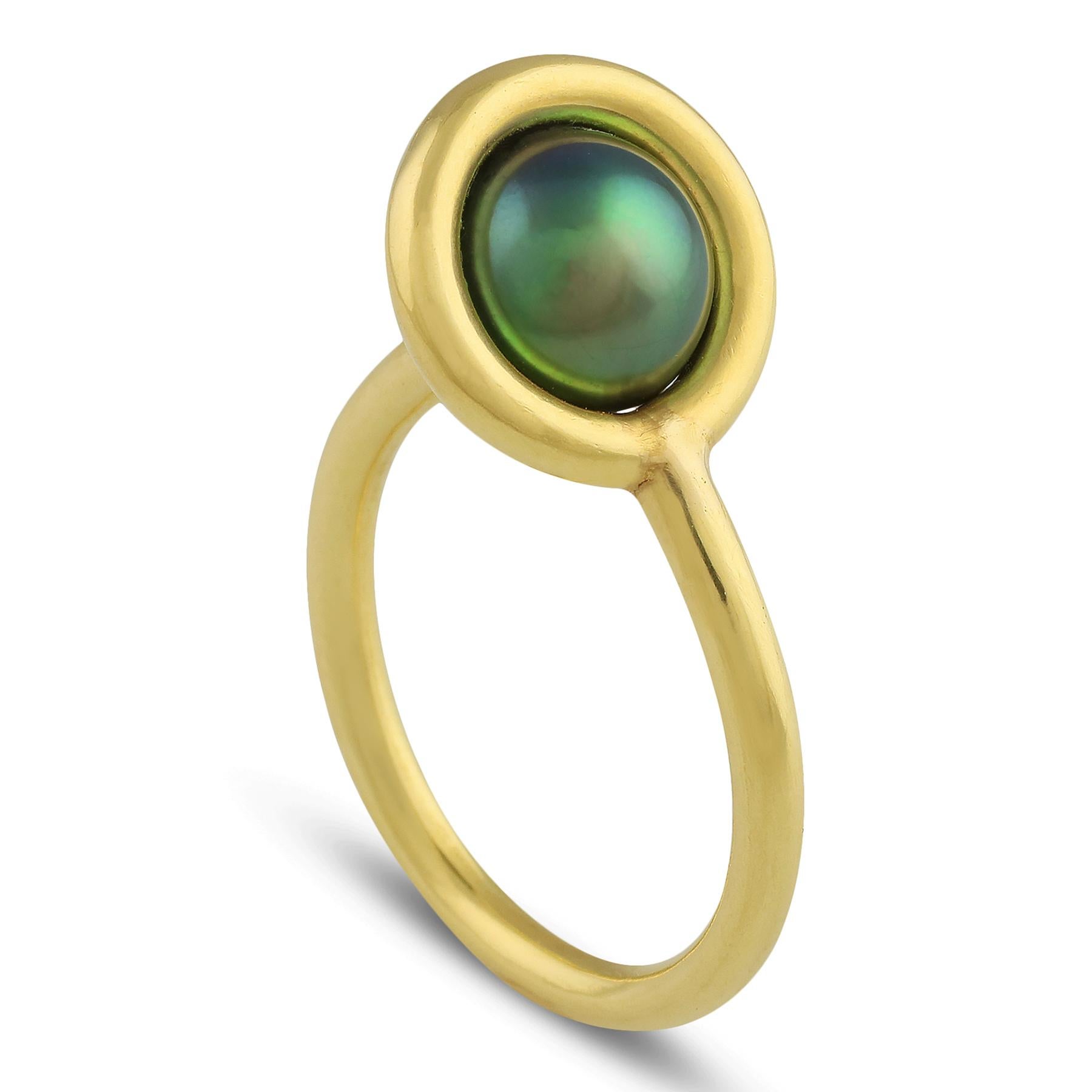 Artisan PHILIPPE SPENCER 9.3mm Tahitian Pearl in Solid 20K Gold Halo Tension Ring For Sale