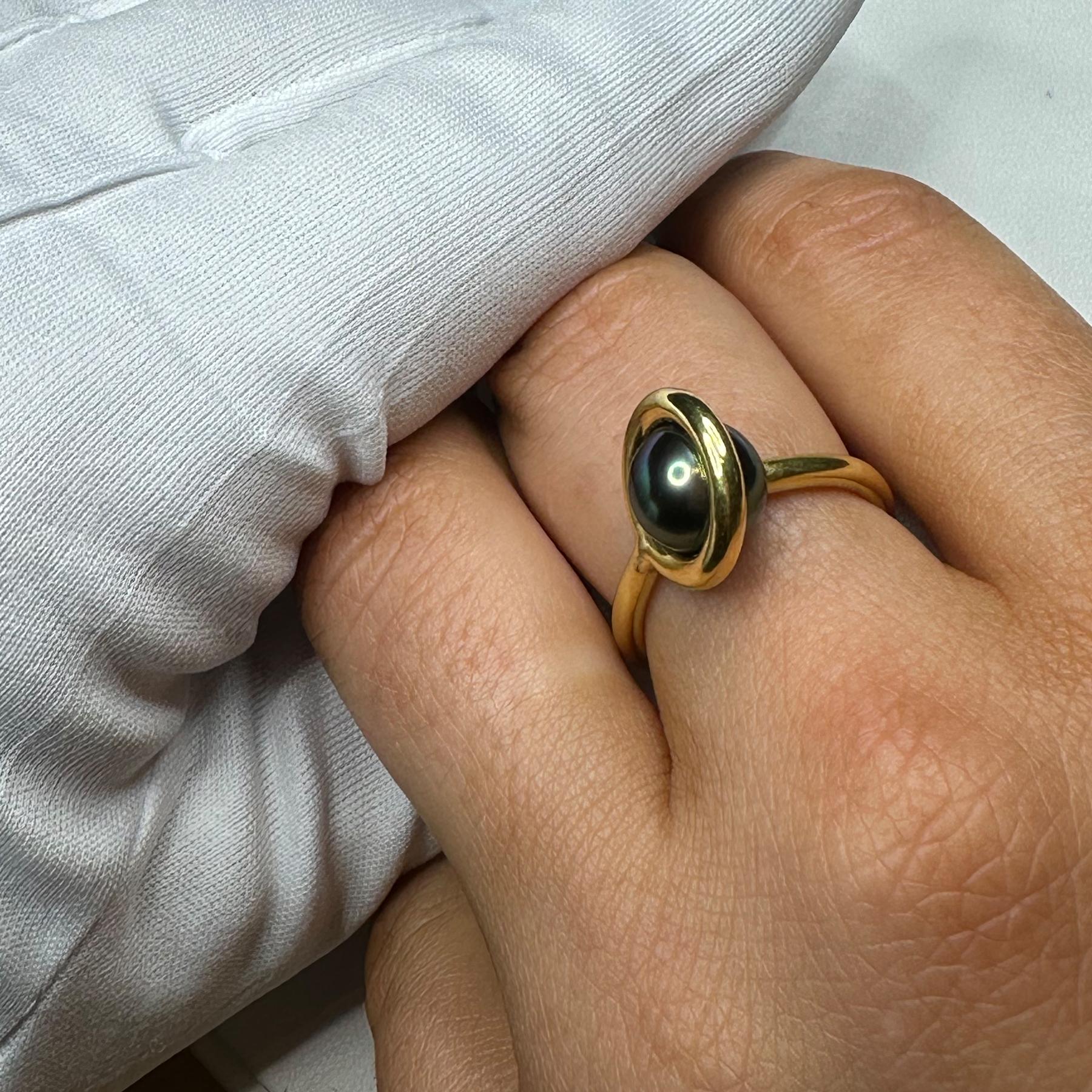 Women's PHILIPPE SPENCER 9.3mm Tahitian Pearl in Solid 20K Gold Halo Tension Ring For Sale