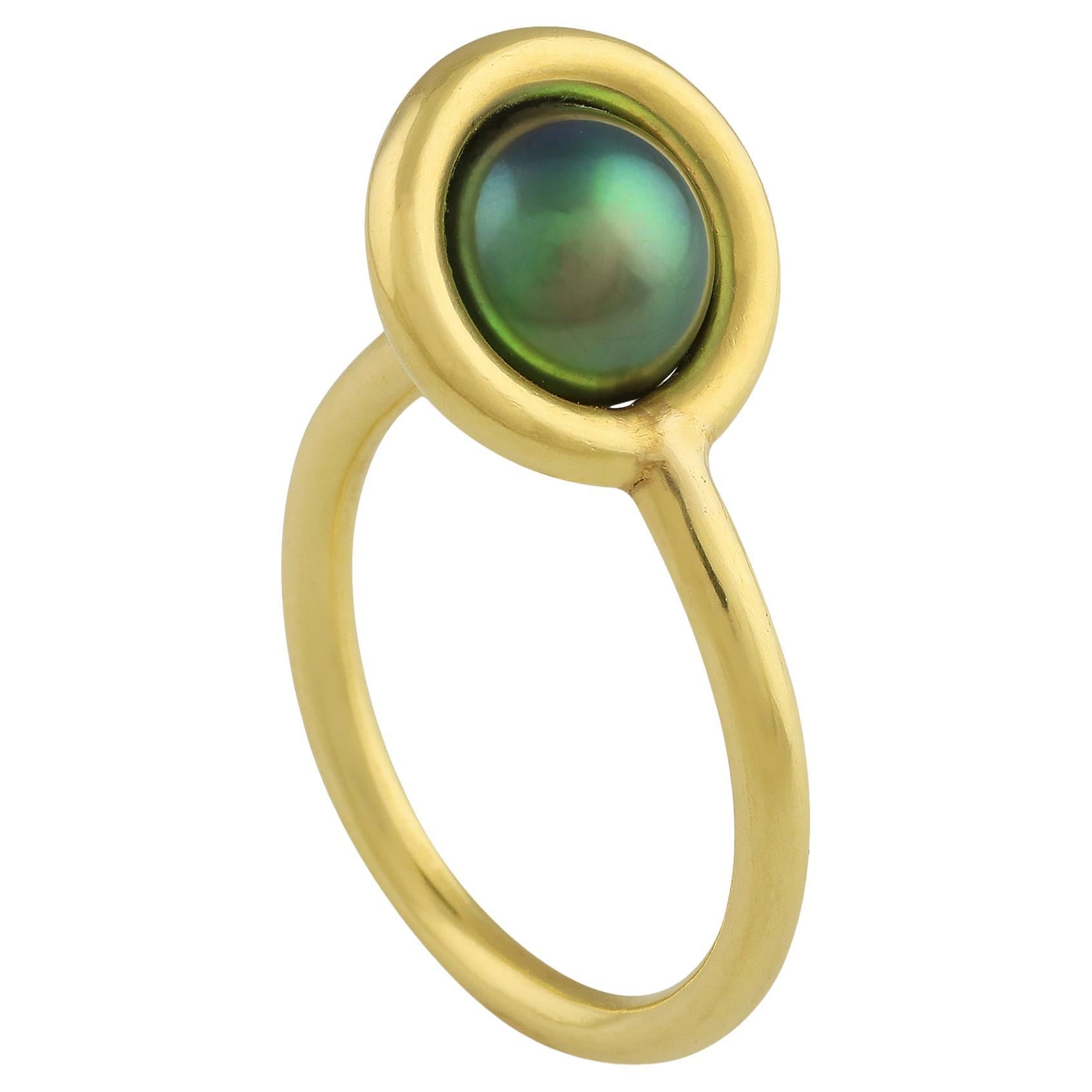 PHILIPPE SPENCER 9.3mm Tahitian Pearl in Solid 20K Gold Halo Tension Ring For Sale