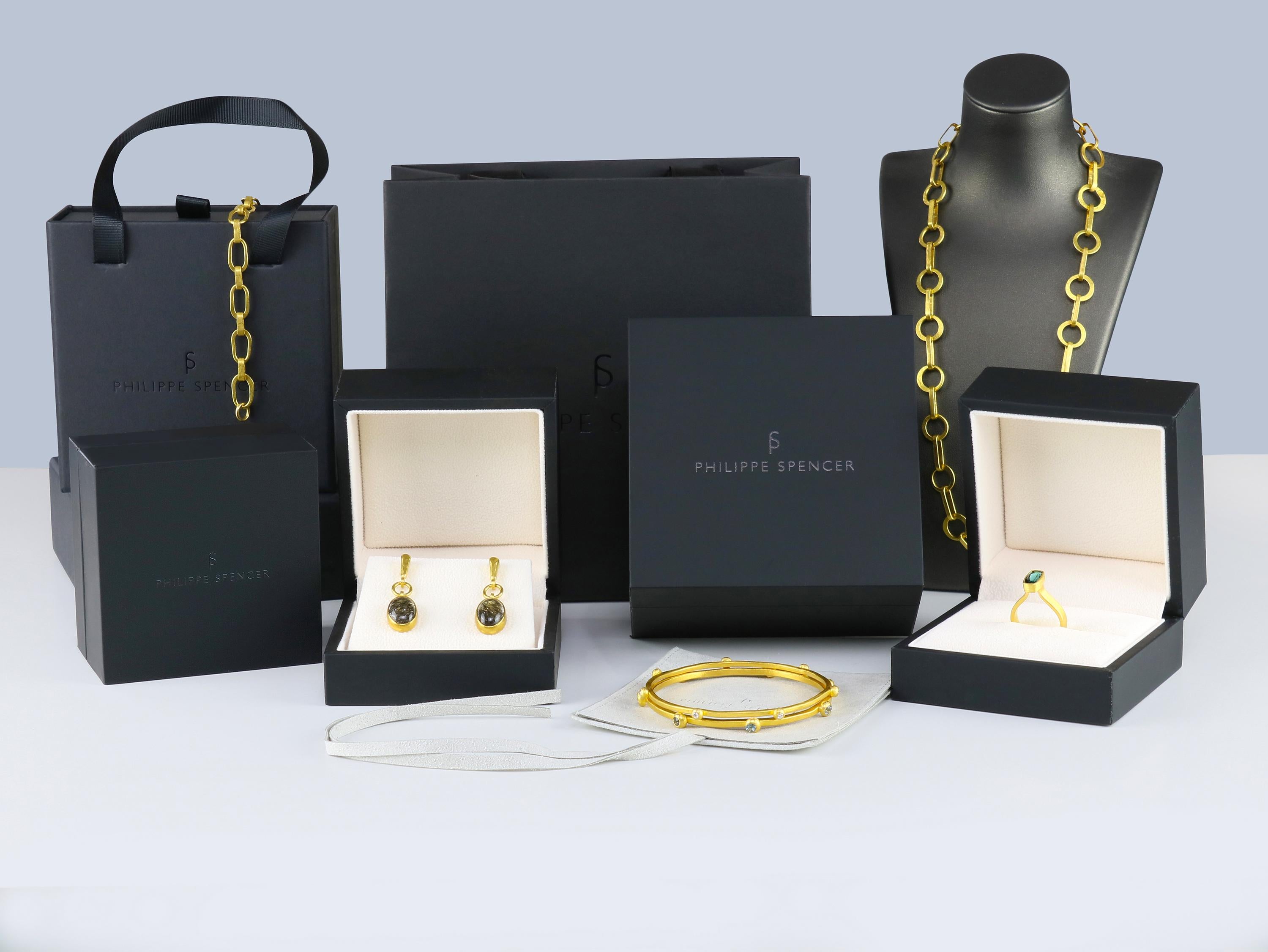 PHILIPPE SPENCER Black Tourmaline Quartz 22K & 20K Gold Dangling Earrings For Sale 1