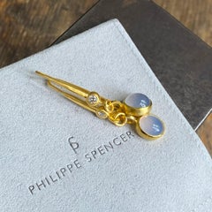 PHILIPPE SPENCER Colorless Diamonds & Chalcedony in 22K & 20K Gold Earrings