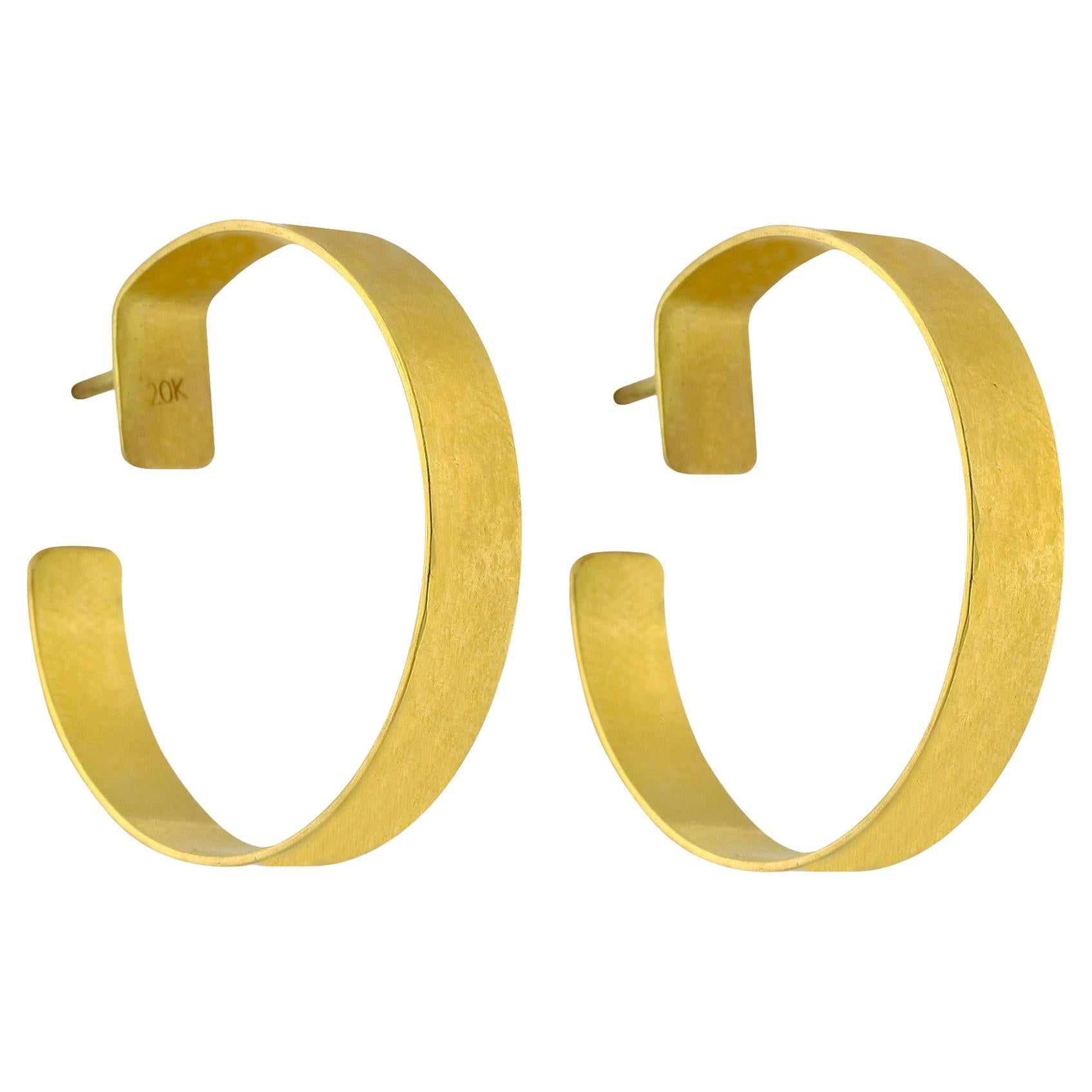 PHILIPPE SPENCER Solid 20K Gold 1" Inch Hand-Forged & Hammered Hoop Earrings For Sale