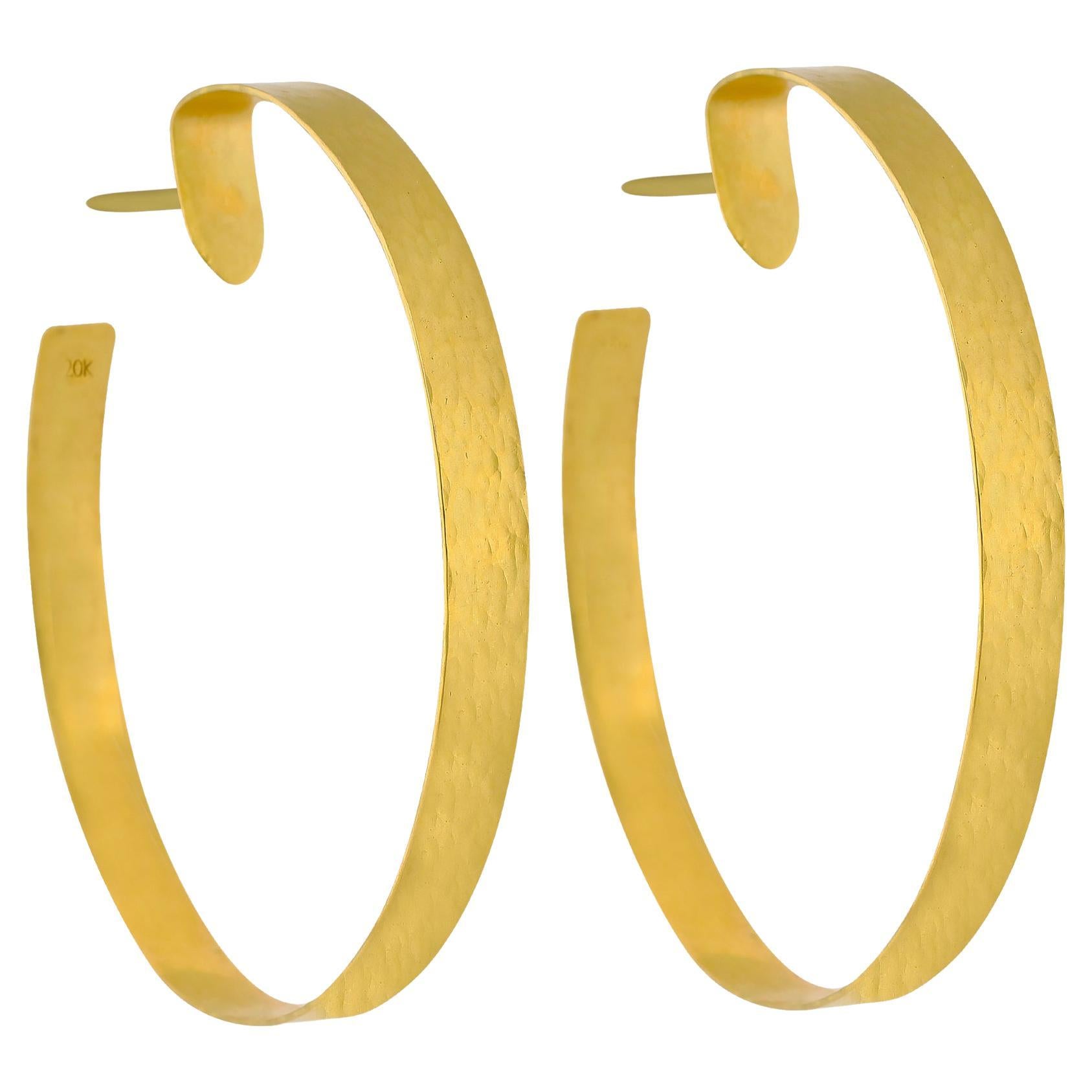PHILIPPE SPENCER Solid 20K Gold 2" Inch Hand-Forged & Hammered Hoop Earrings