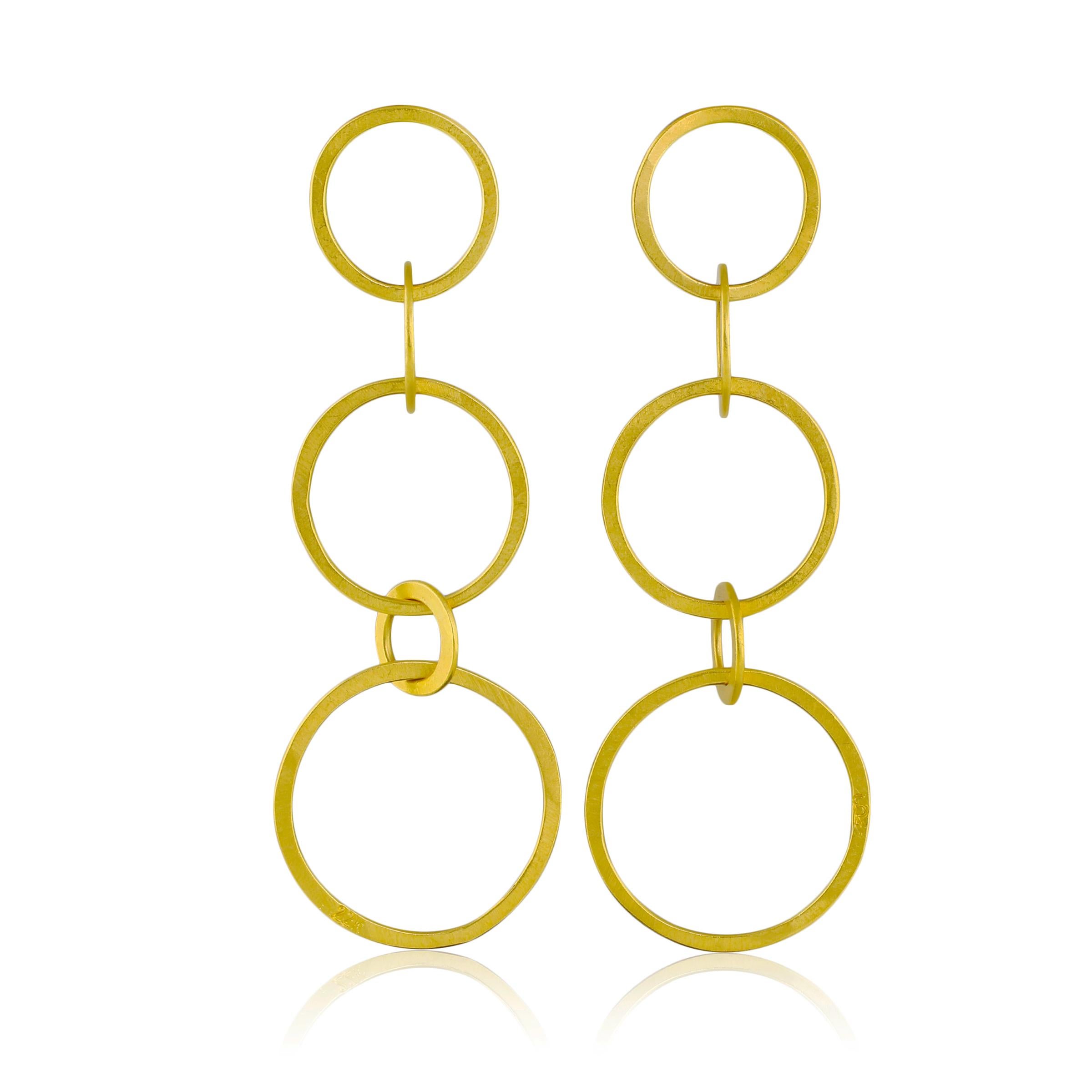 Artisan PHILIPPE SPENCER Solid 22K Gold 5-Hoop Hand-Forged Dangling Earrings For Sale