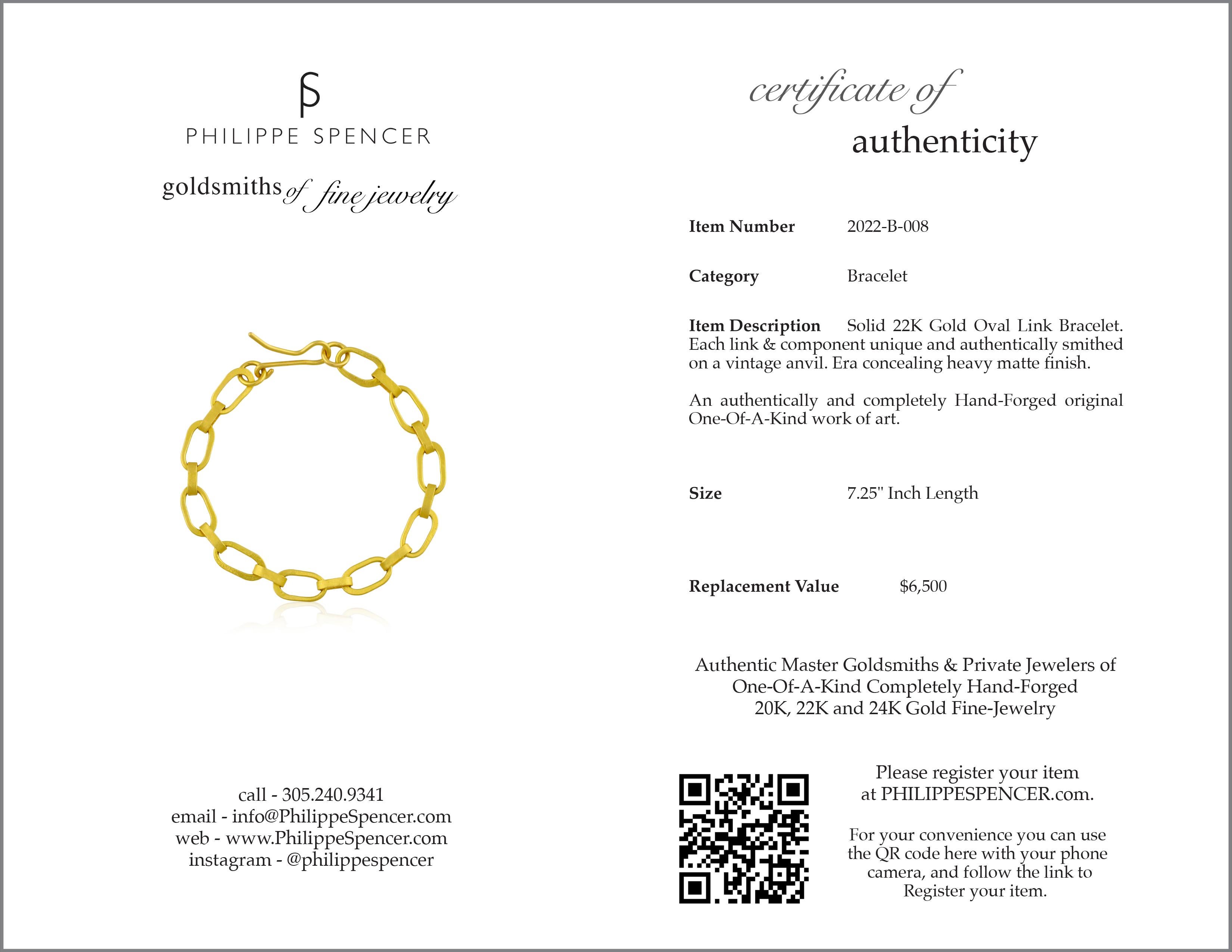 PHILIPPE SPENCER Bracelet à maillons ovales en or massif 22 carats entièrement forgé à la main Unisexe en vente