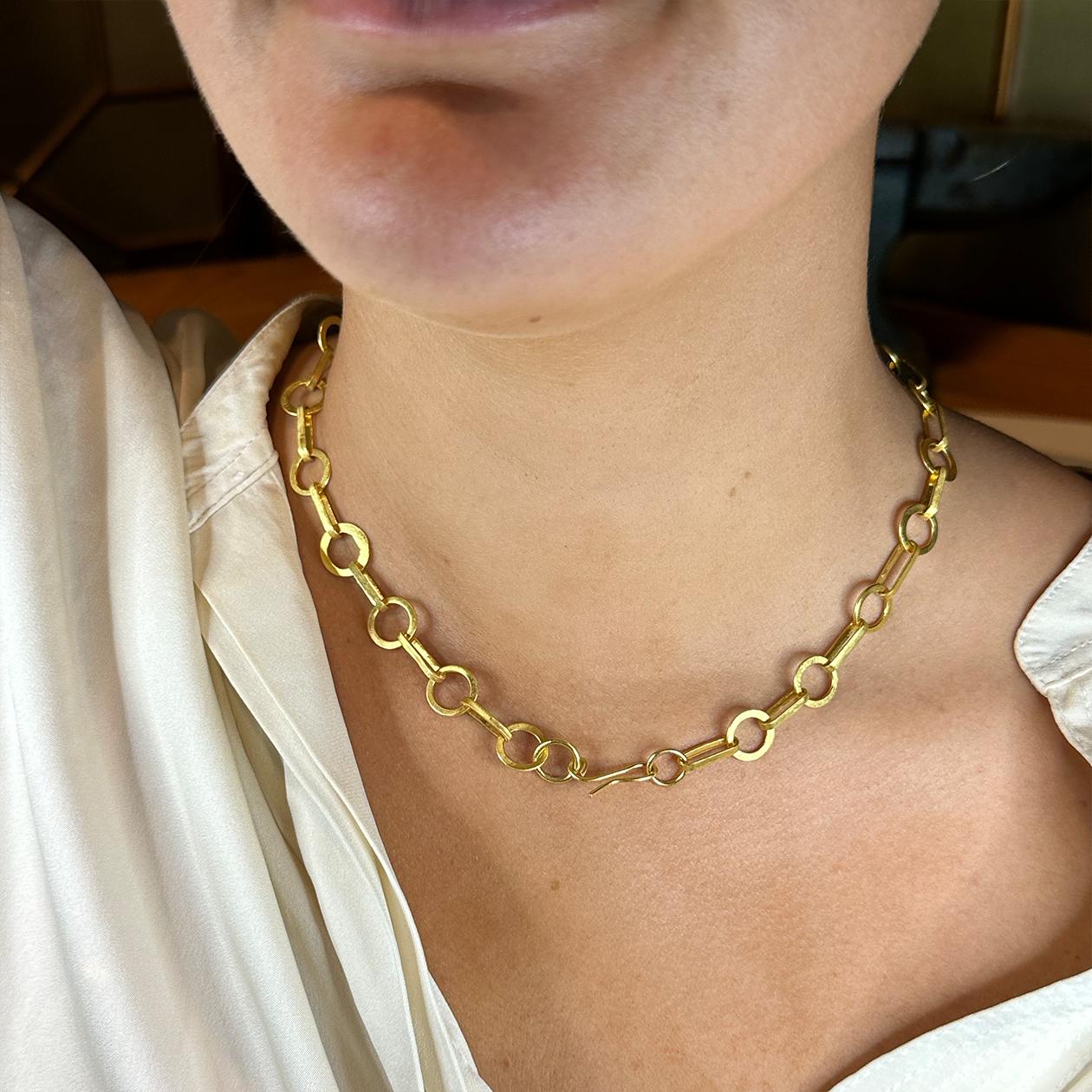 da uomo o donna PHILIPPE SPENCER Collana a maglie rotonde in oro massiccio 22K completamente forgiata a mano in vendita