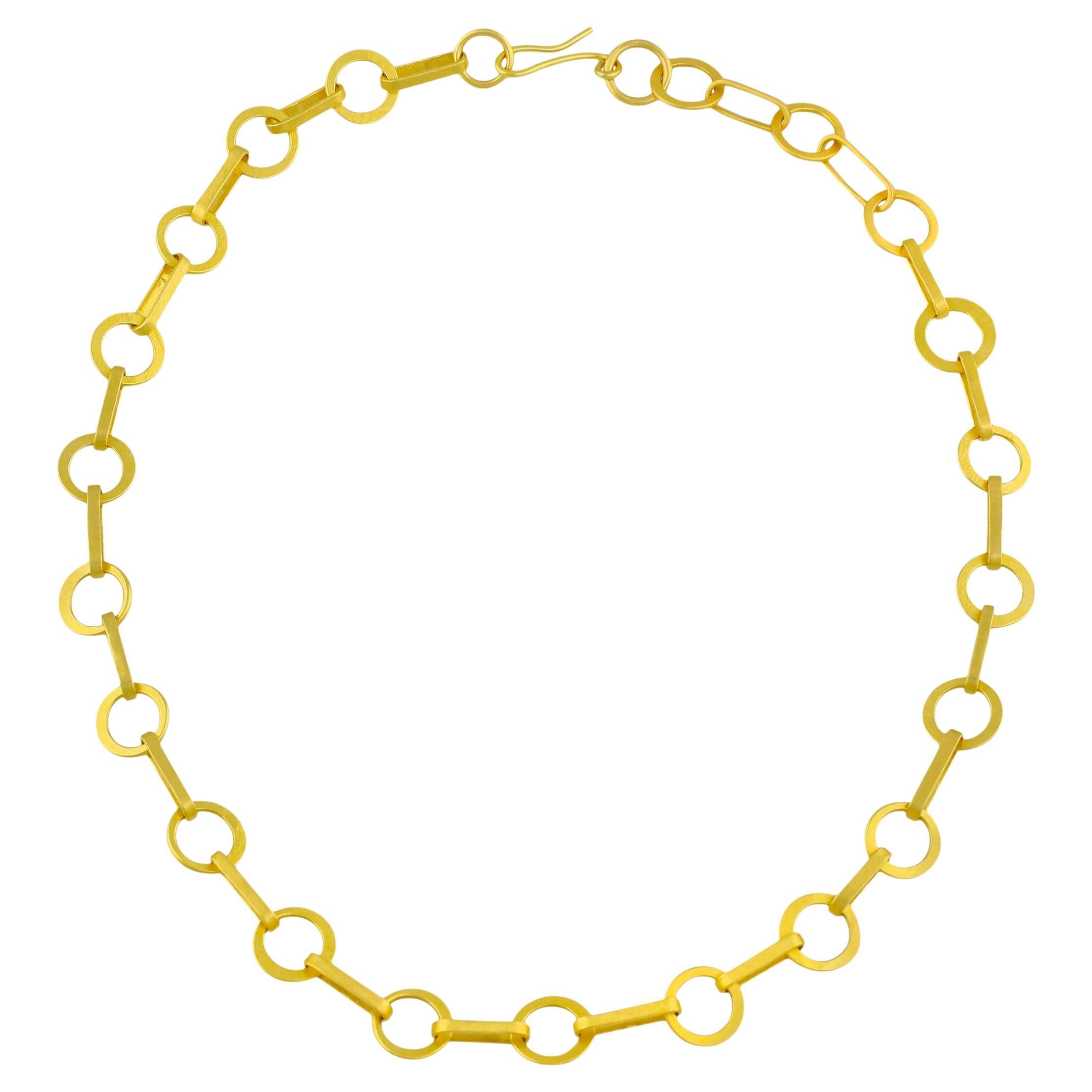 PHILIPPE SPENCER Solid 22K Gold Completely Hand-Forged Round Link Necklace For Sale
