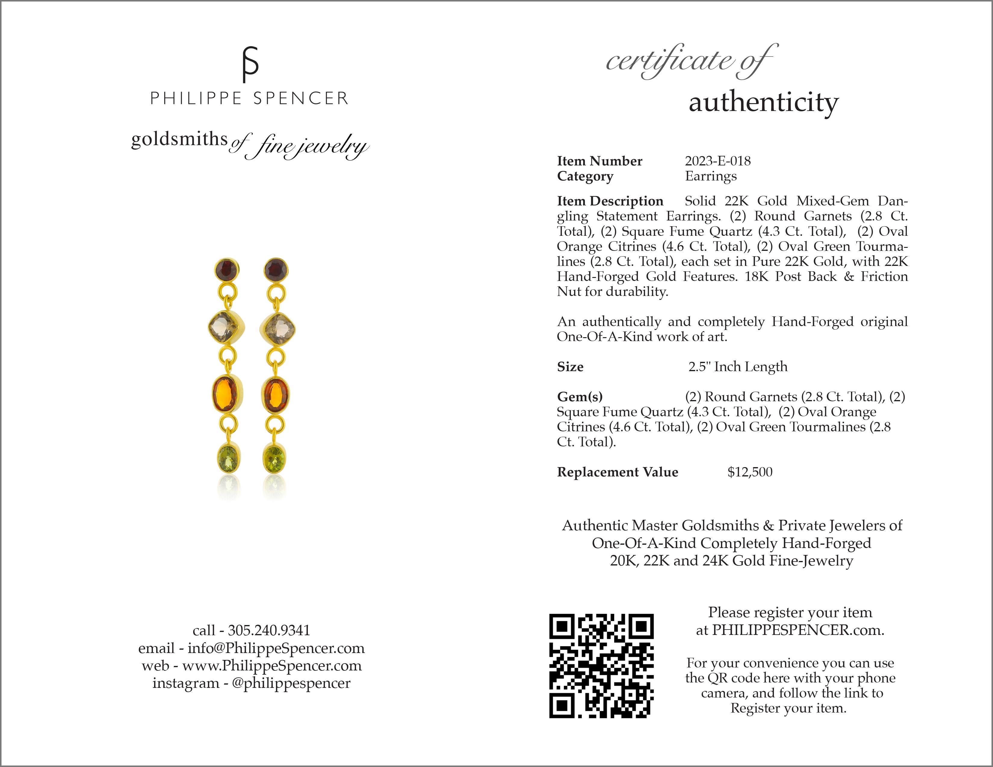 PHILIPPE SPENCER - Pure 22K Gold Mixed-Gem Dangling Statement Earrings In New Condition For Sale In Key West, FL