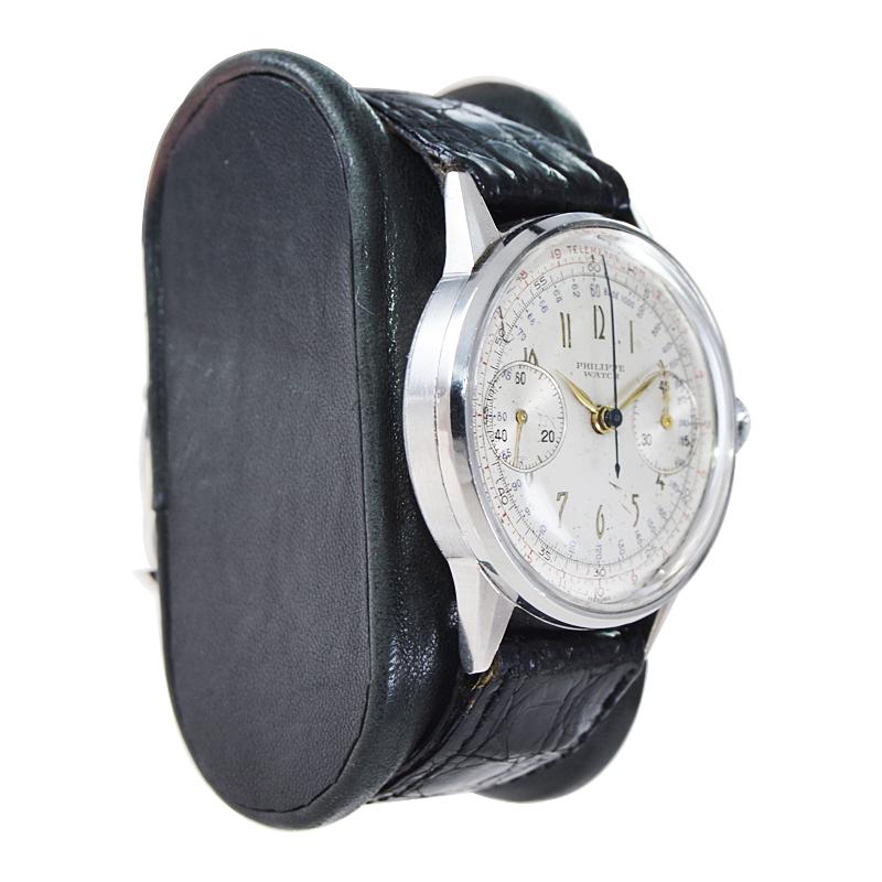 Philippe Stainless Steel Art Deco Chronograph Manual Watch, 1930s In Excellent Condition For Sale In Long Beach, CA