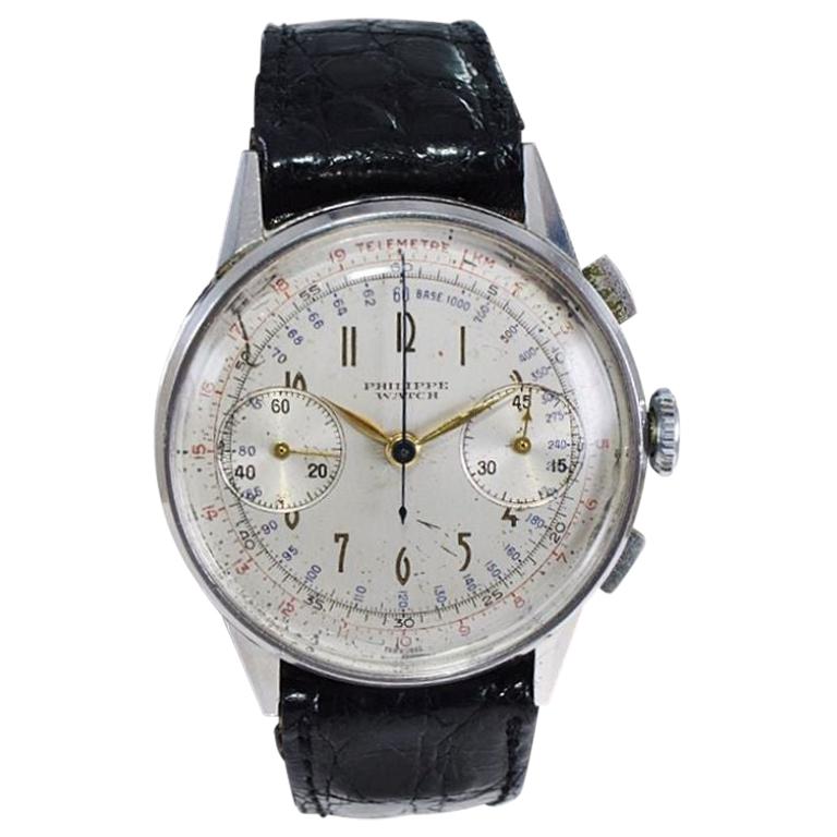 Philippe Stainless Steel Art Deco Chronograph Manual Watch, 1930s
