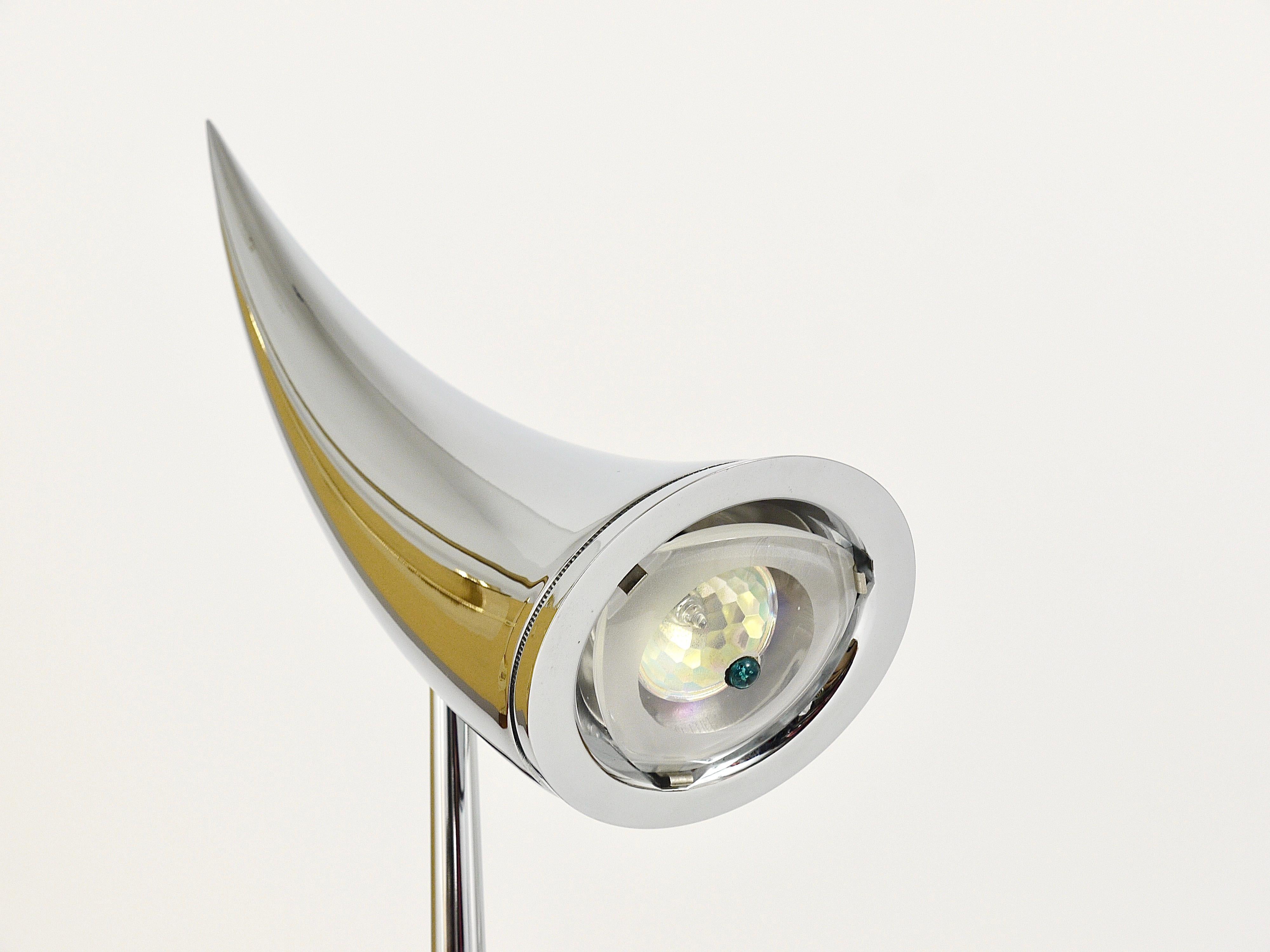 Lampe de bureau Ara de Philippe Starck, chrome, post-moderne par Flos Italie, années 1980 5