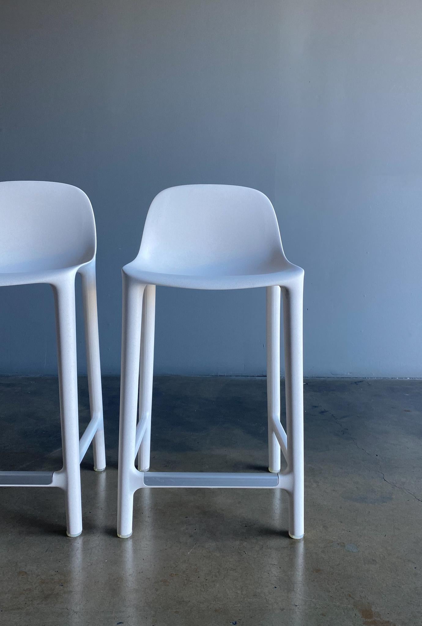 Modern Philippe Starck Broom Barstools in White for Emeco, 'Set of Three'