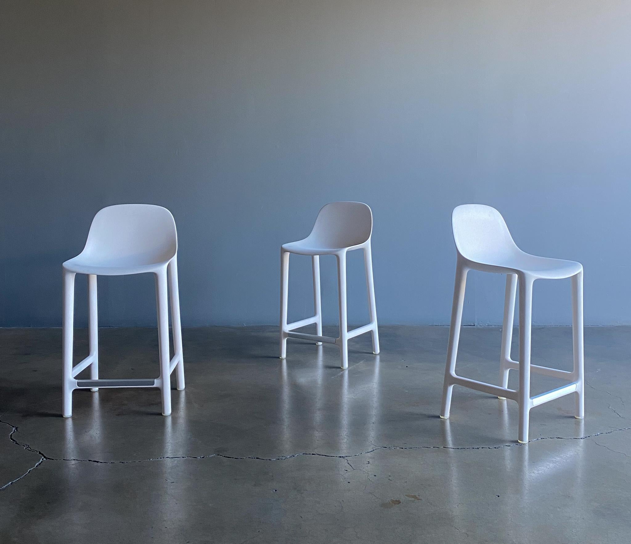 American Philippe Starck Broom Barstools in White for Emeco, 'Set of Three'
