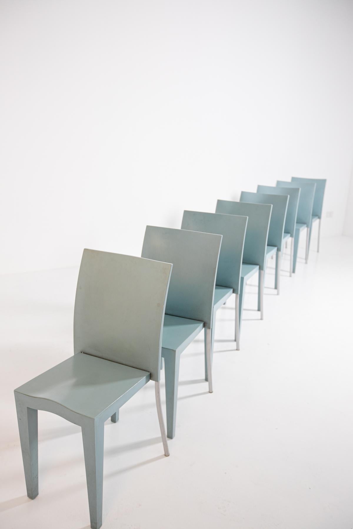 Modern Philippe Starck by Kartell Set of Eight Light Blue Propylene Chairs, 1990s