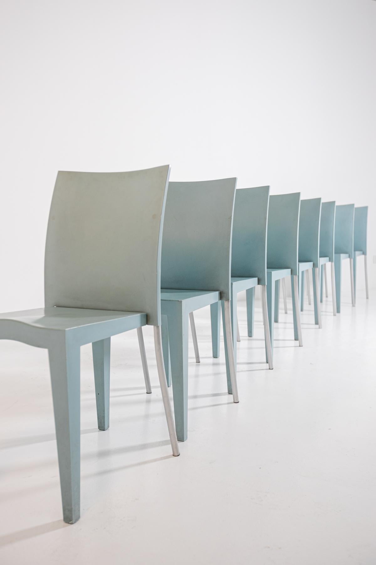French Philippe Starck by Kartell Set of Eight Light Blue Propylene Chairs, 1990s