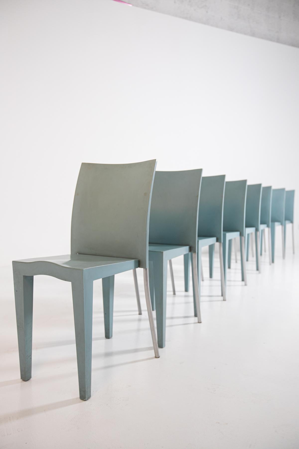Philippe Starck by Kartell Set of Eight Light Blue Propylene Chairs, 1990s In Good Condition In Milano, IT