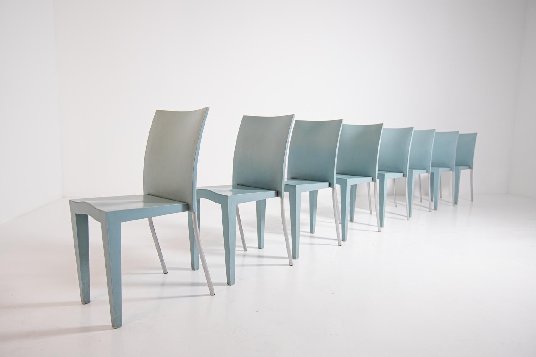 Metal Philippe Starck by Kartell Set of Eight Light Blue Propylene Chairs, 1990s