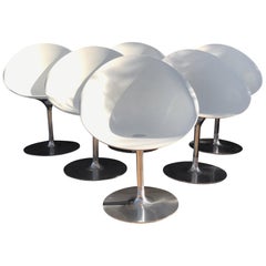Philippe Starck by Kartell Six Swivel Eros Dining Chairs White with Chrome Italy