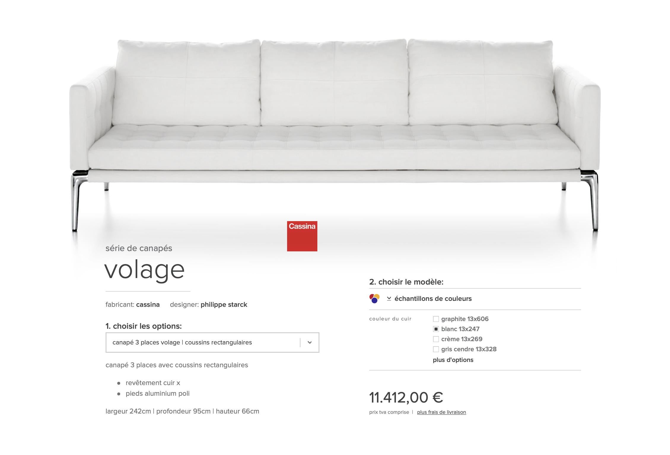 Modern Philippe Starck & Cassina - Sofa Volage 243 White Leather