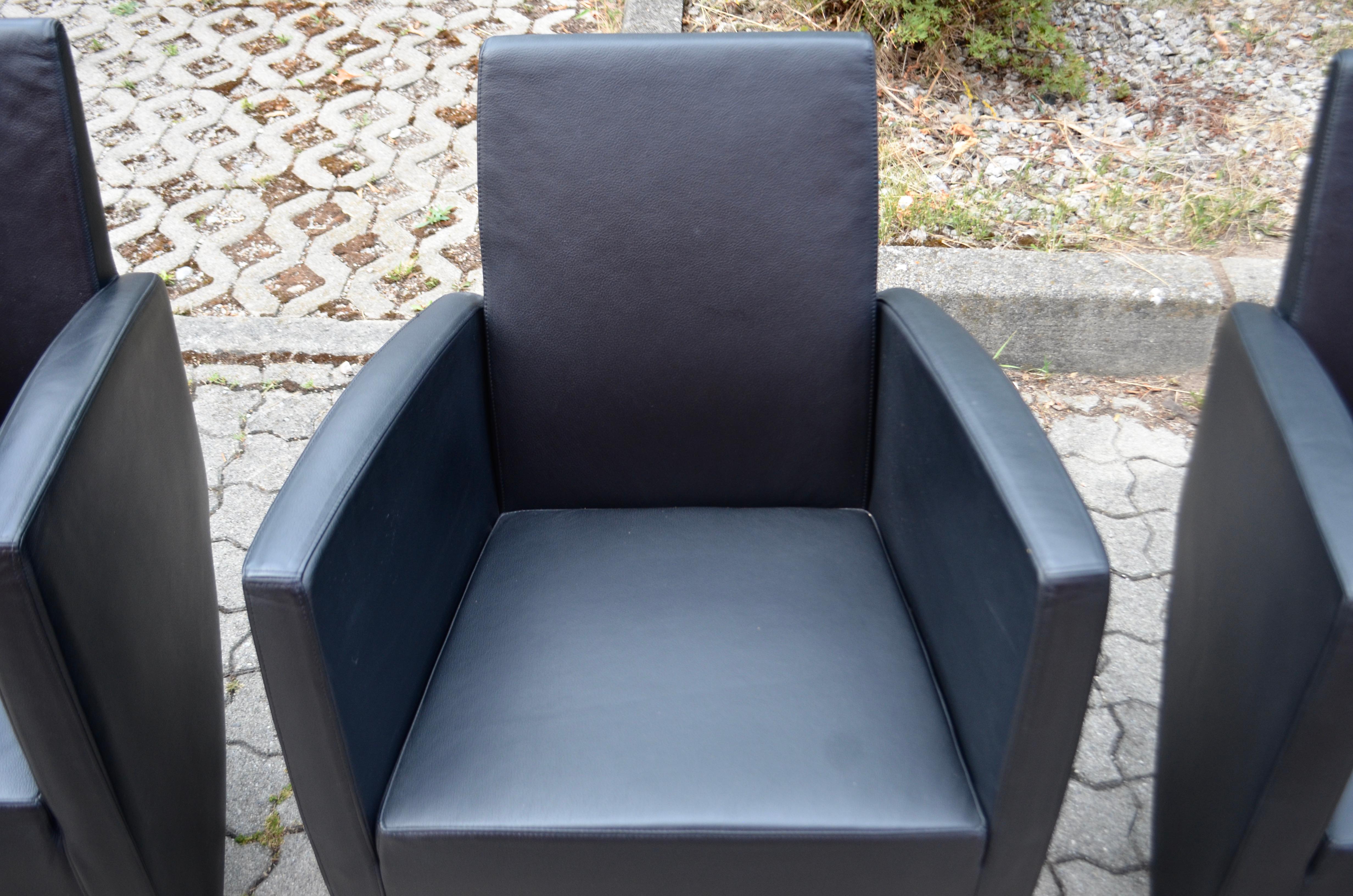 Cuir Philippe Starck ensemble de 4 fauteuils de chaise Driade Aleph Modèle Jack Lang en vente