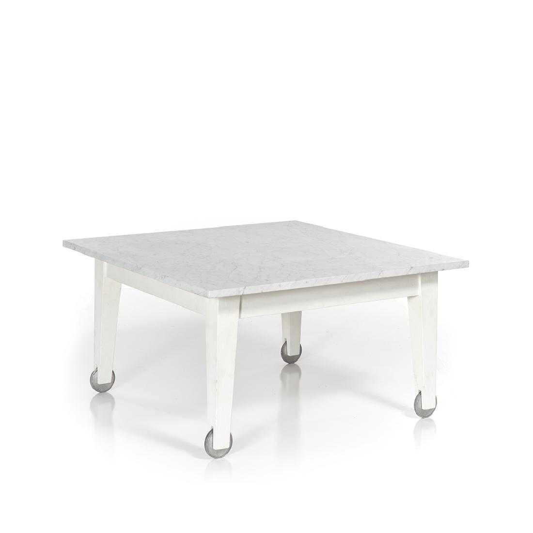 Post-Modern Philippe Starck Delano Carrara Marble White Coffee Table Casters Miami 1980s