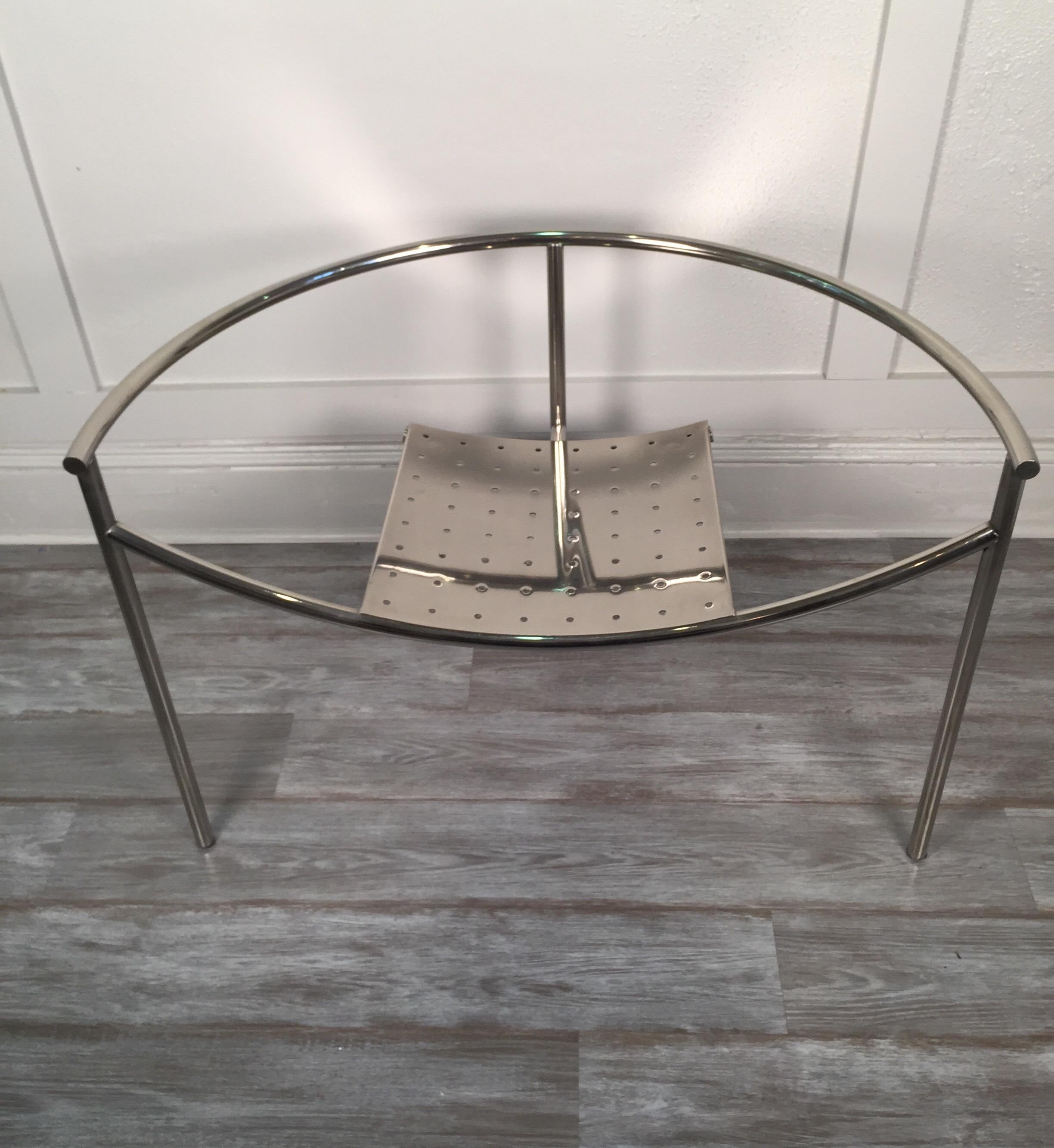Very early nickel plated Dr Sonderbar chair by Philippe Starck. One owner, in pristine original condition; truly memorable.