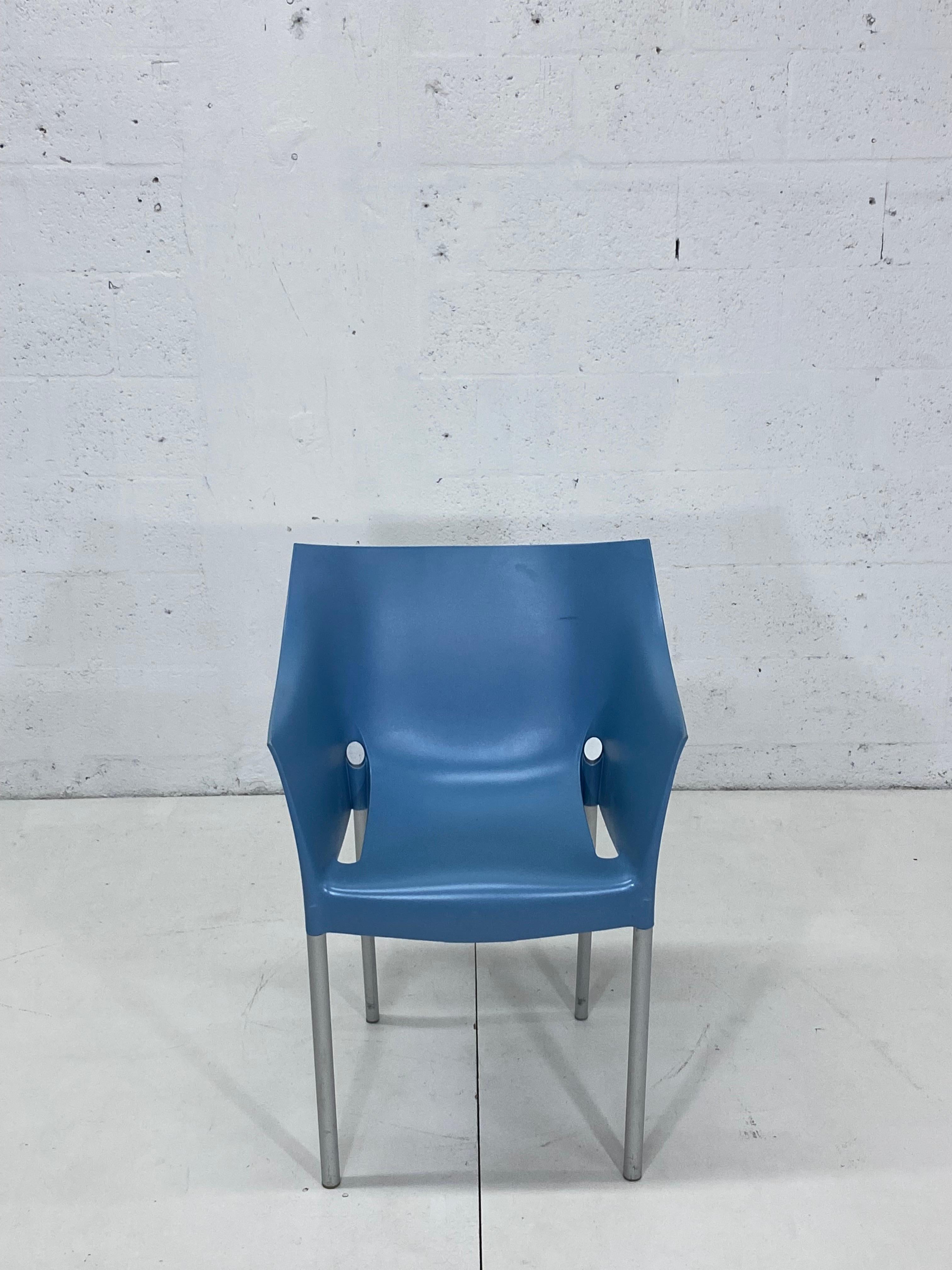 Set of ten Blue Dr. No chairs with aluminum legs by Philippe Starck and produced by Kartell, Italy.