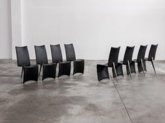 Philippe Starck "Ed Archer" Chairs for Driade, Black Leather, 1986, Set of 8