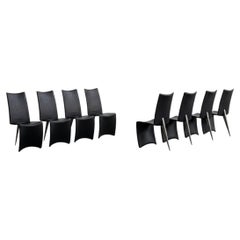 Philippe Starck "Ed Archer" Chairs for Driade, Black Leather, 1986, Set of 8