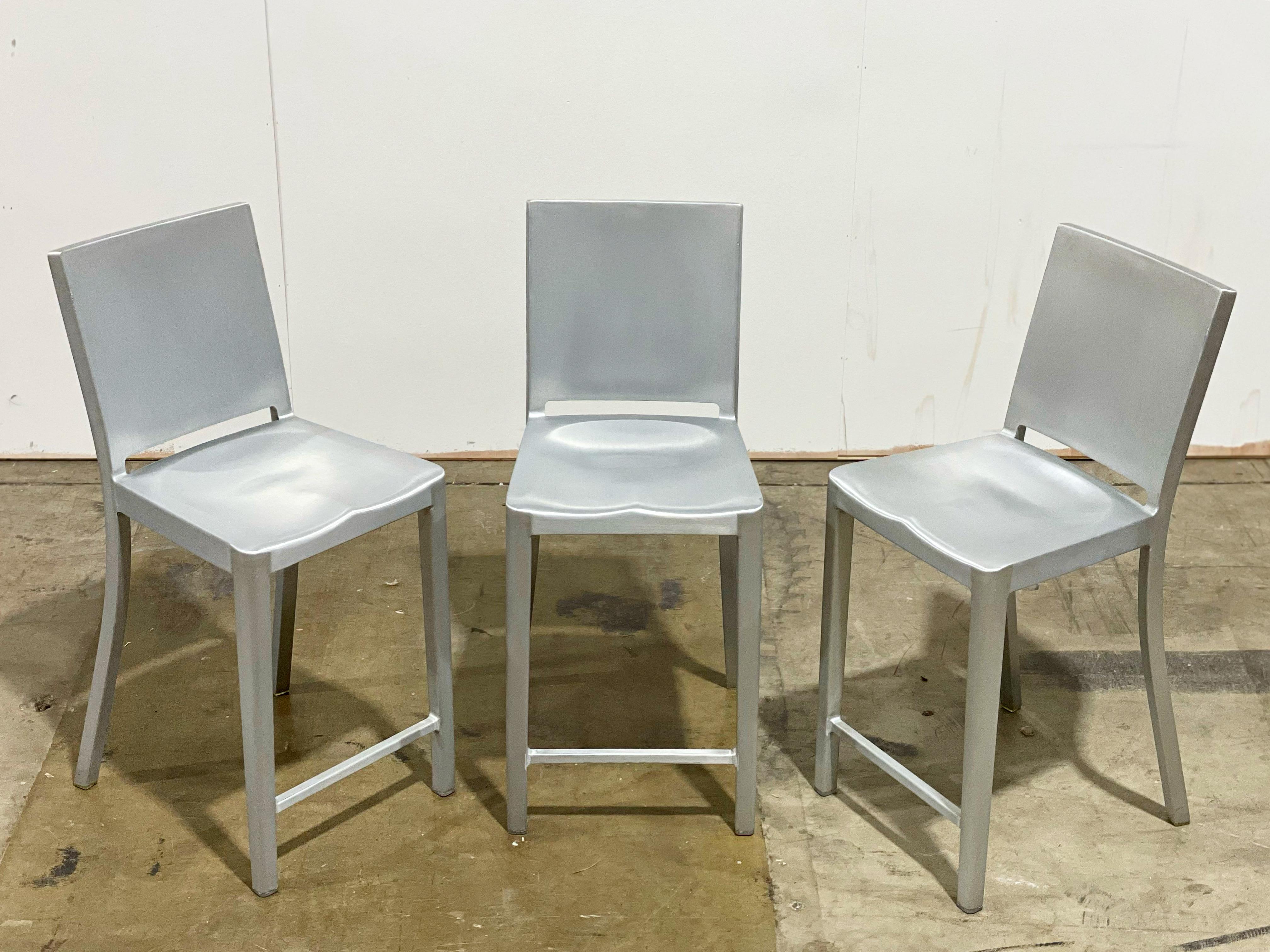 Modern Philippe Starck + Emeco Hudson Barstools in Brushed Aluminum, Counter Height