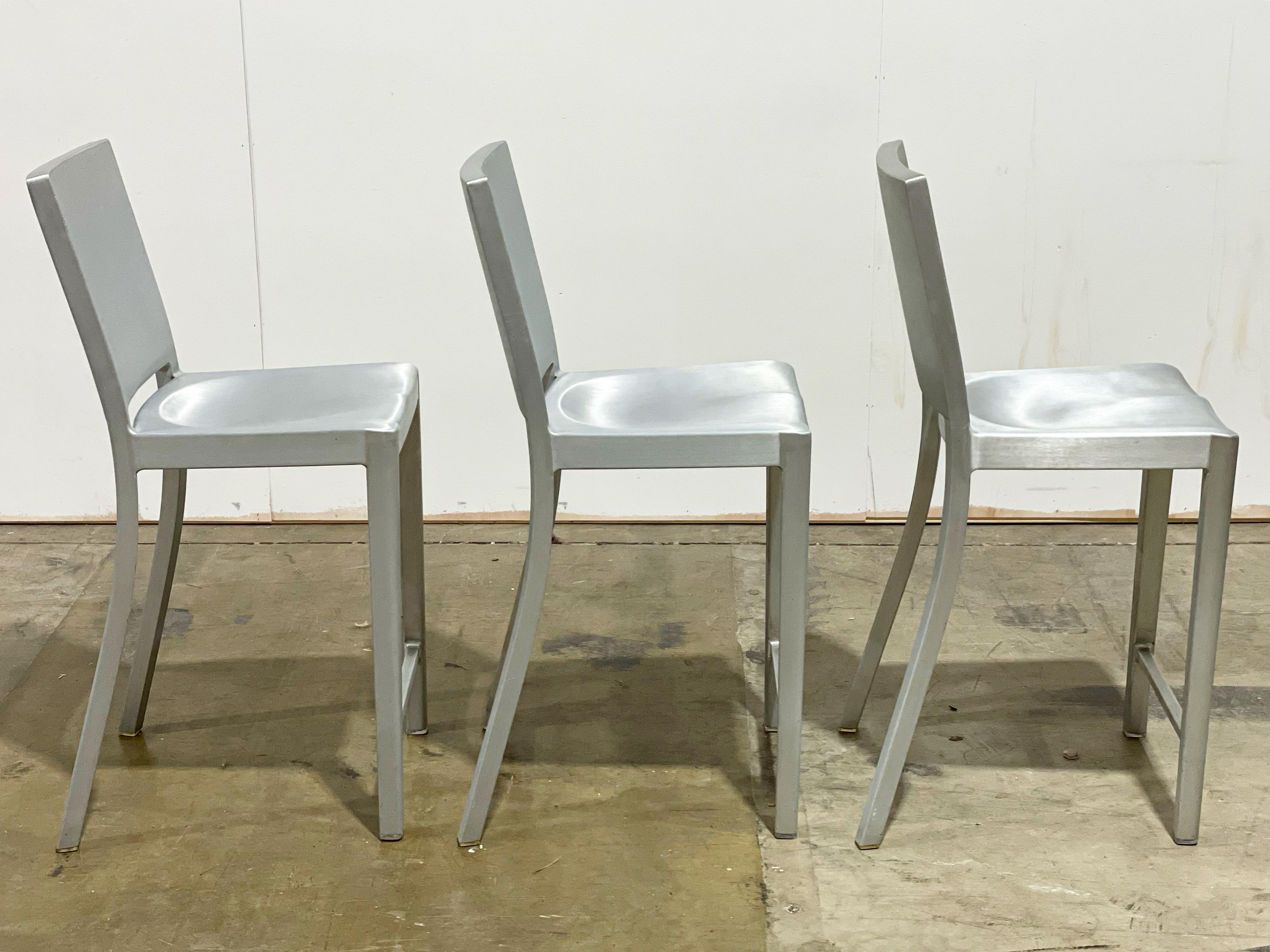 Philippe Starck + Emeco Hudson Barstools in Brushed Aluminum, Counter Height In Good Condition In Decatur, GA