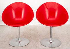 Philippe Starck "Eros" Red Swivel Chairs, Pair