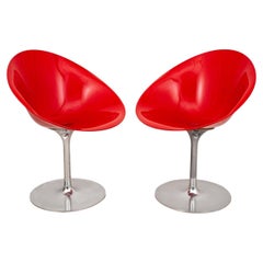 Philippe Starck "Eros" Red Swivel Chairs, Pair