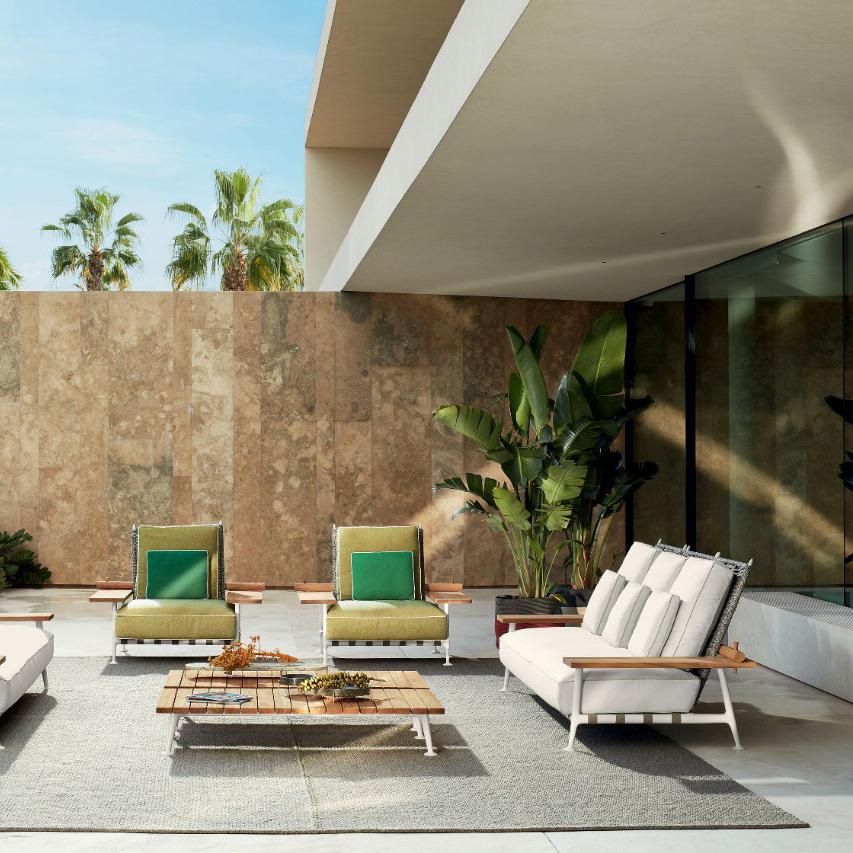 Philippe Starck 'Fenc-e-Nature' Outdoor Sofa, Steel, Teak and Fabric by Cassina In New Condition For Sale In Barcelona, Barcelona