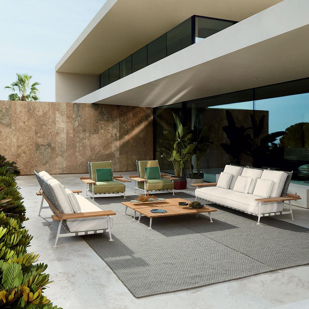 XXI secolo e contemporaneo Divano per esterni 'Fenc-e-nature' di Philippe Starck, acciaio, teak e tessuto di Cassina in vendita