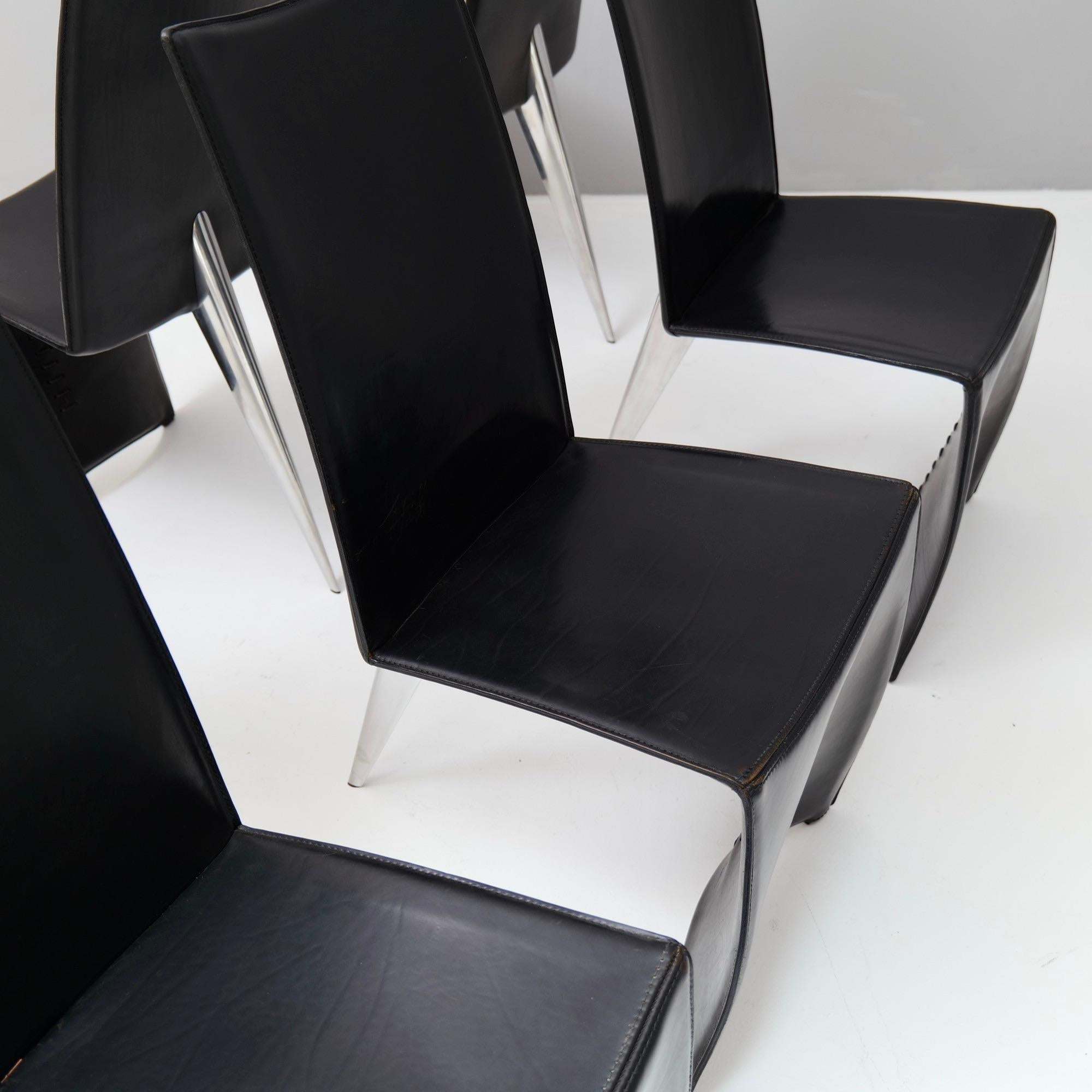 Set di 8 sedie da pranzo in pelle Philippe Starck per Aleph Driade Ed Archer in vendita 3