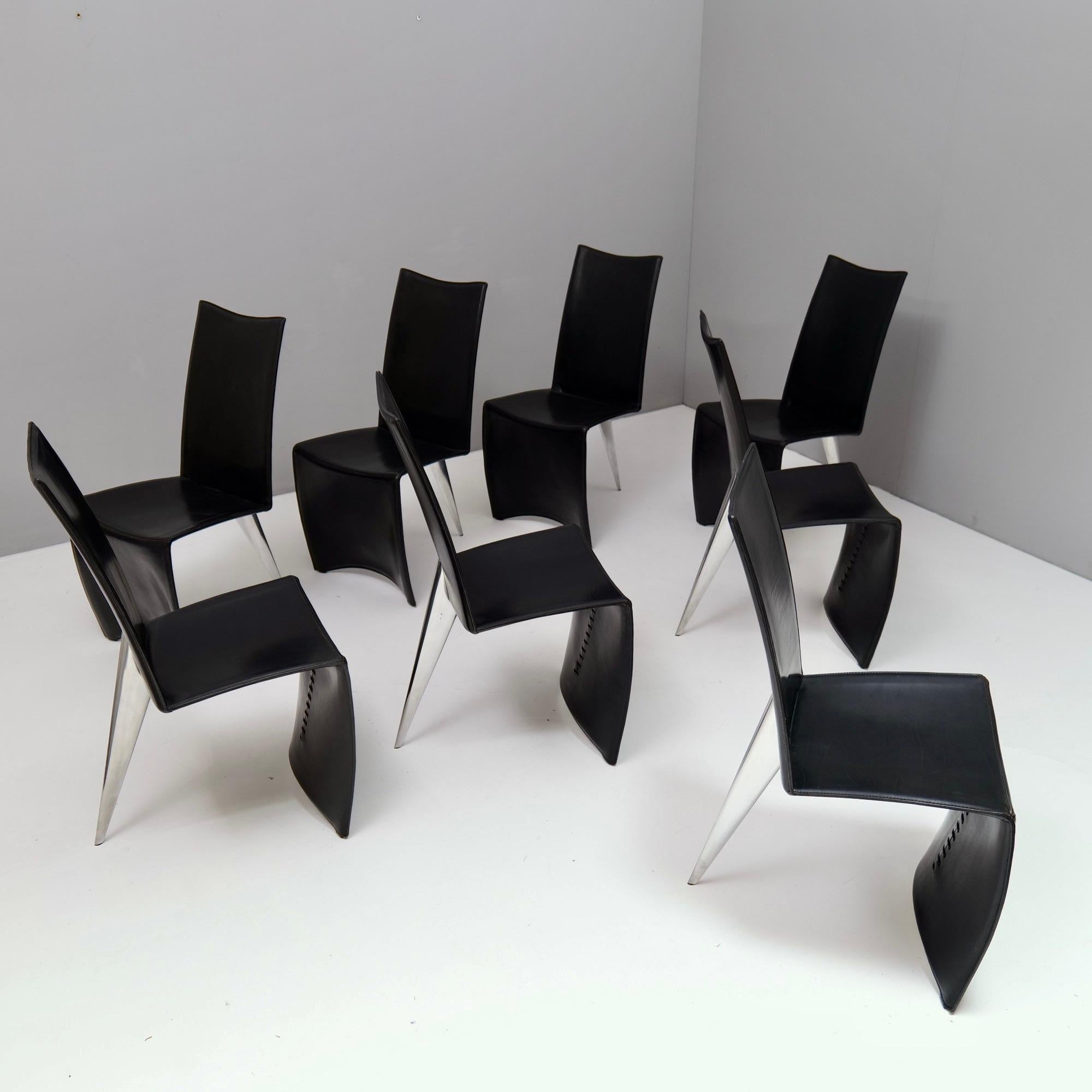Set di 8 sedie da pranzo in pelle Philippe Starck per Aleph Driade Ed Archer in vendita 7