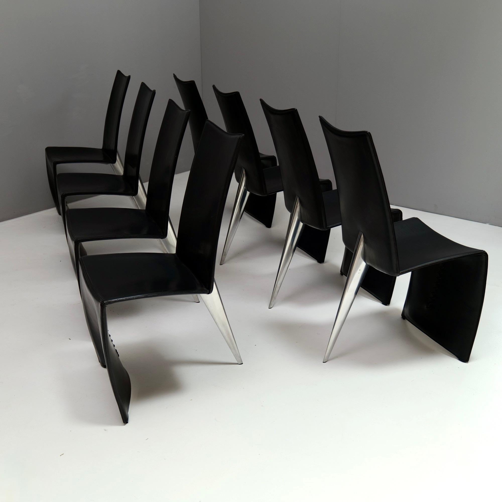 Lucidato Set di 8 sedie da pranzo in pelle Philippe Starck per Aleph Driade Ed Archer in vendita