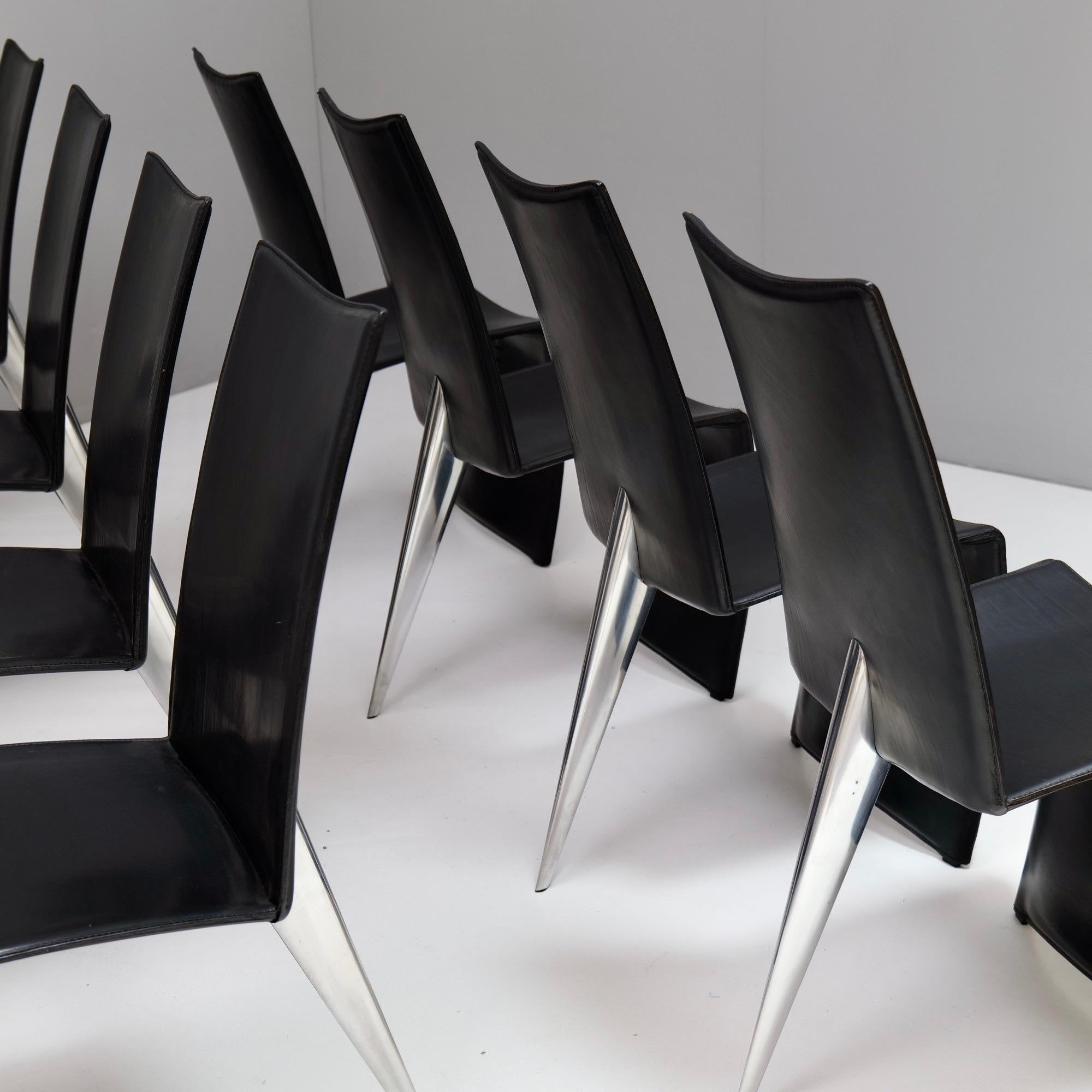 Set di 8 sedie da pranzo in pelle Philippe Starck per Aleph Driade Ed Archer In condizioni buone in vendita a Saarbrücken, SL