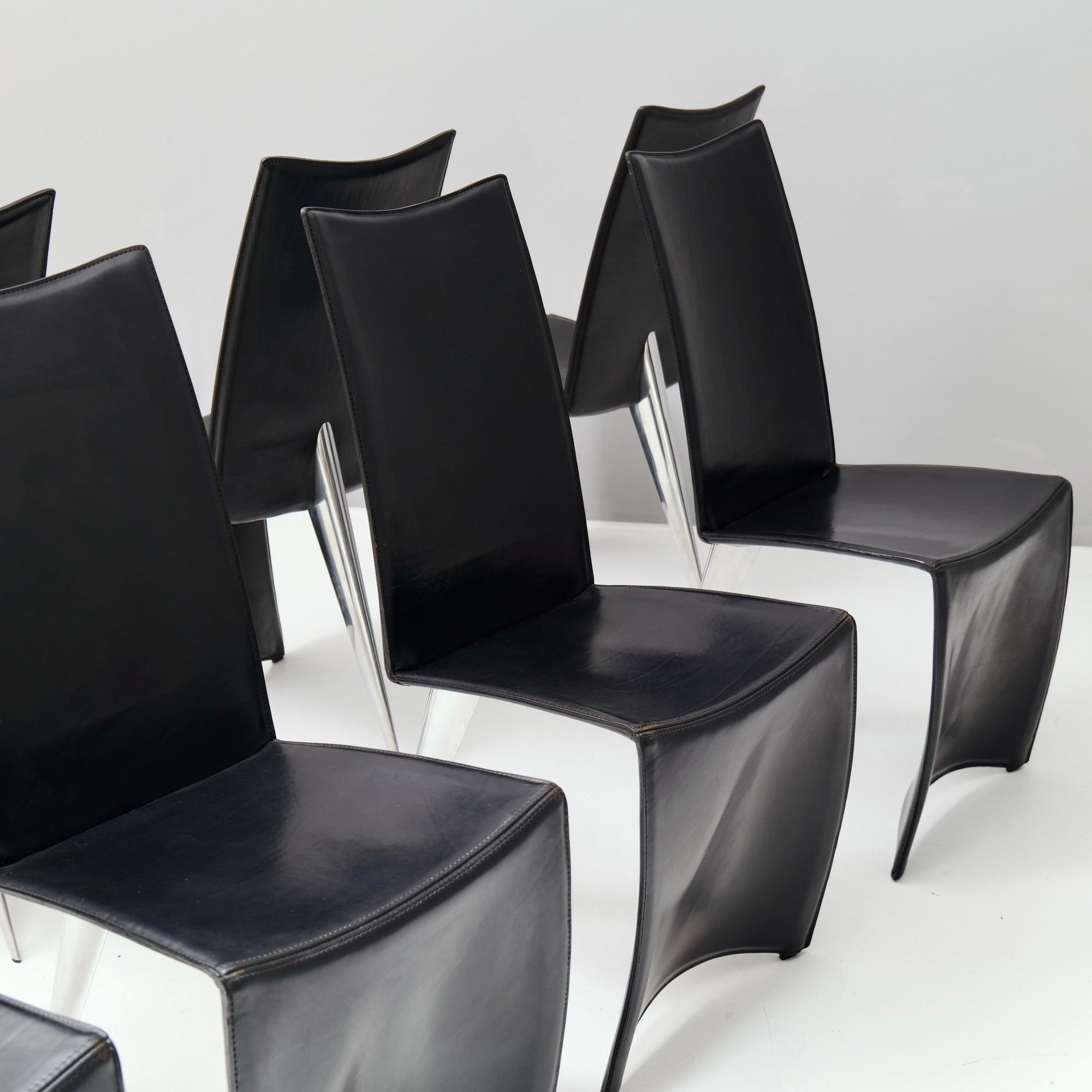 Fine XX secolo Set di 8 sedie da pranzo in pelle Philippe Starck per Aleph Driade Ed Archer in vendita