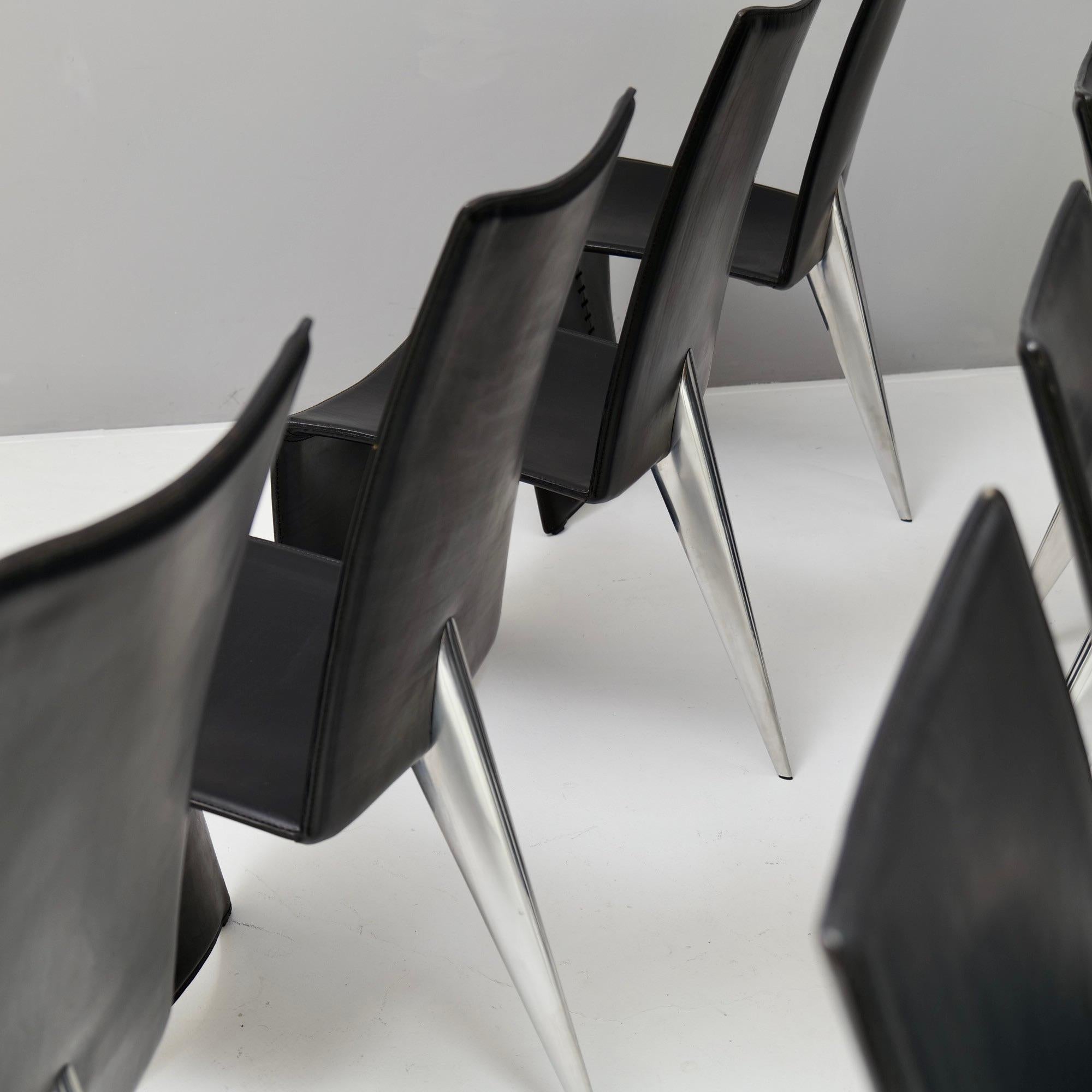 Metallo Set di 8 sedie da pranzo in pelle Philippe Starck per Aleph Driade Ed Archer in vendita
