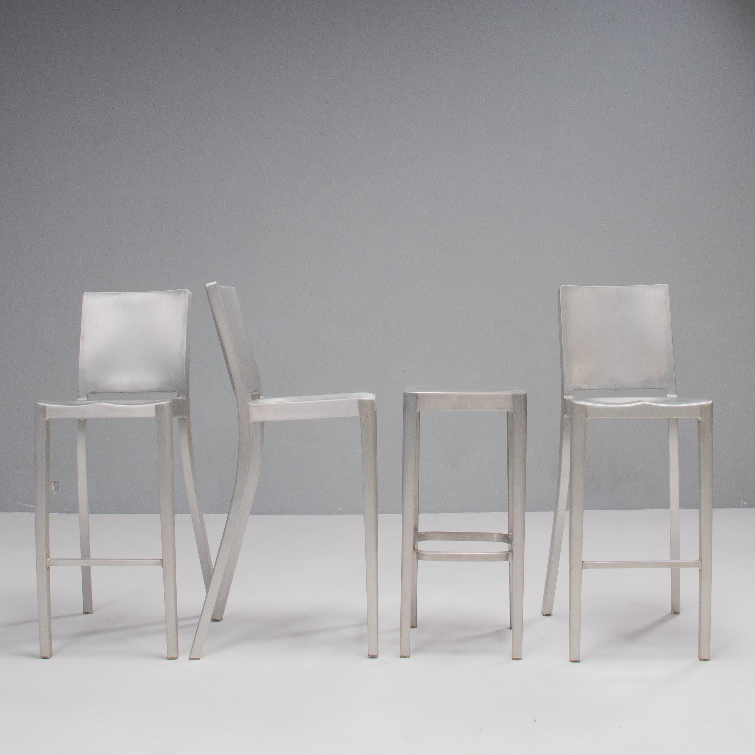 Designed by Philippe Starck for Emeco, this set of stools comprises of three Hudon bar stools and one Emeco bar stool.

The Hudson bar stool was the first collaboration between Starck and Emeco and was originally designed for the Hudson Hotel in
