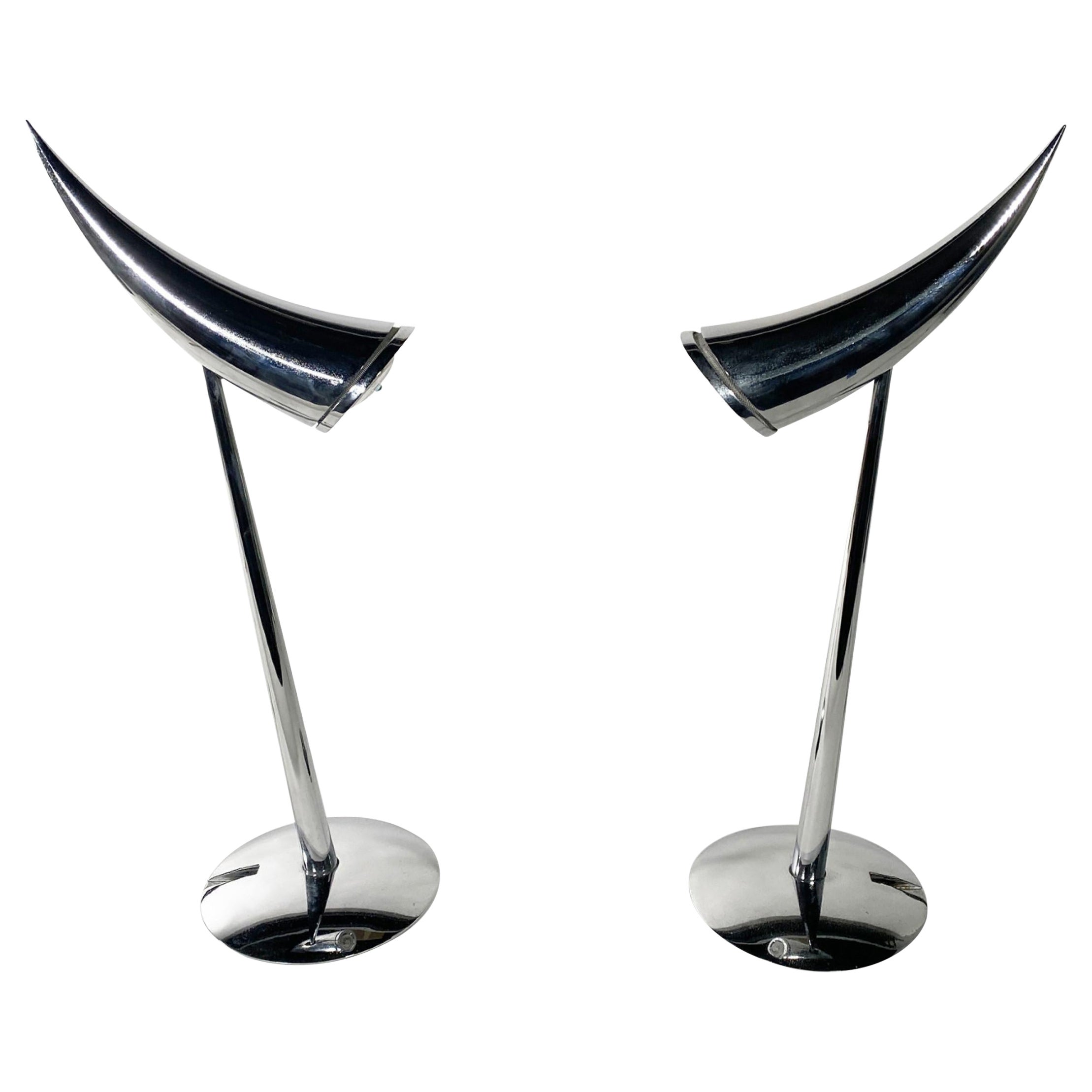Philippe Starck for Flos French "Ara" Chromed Steel Table Lamps (PAIR) en vente