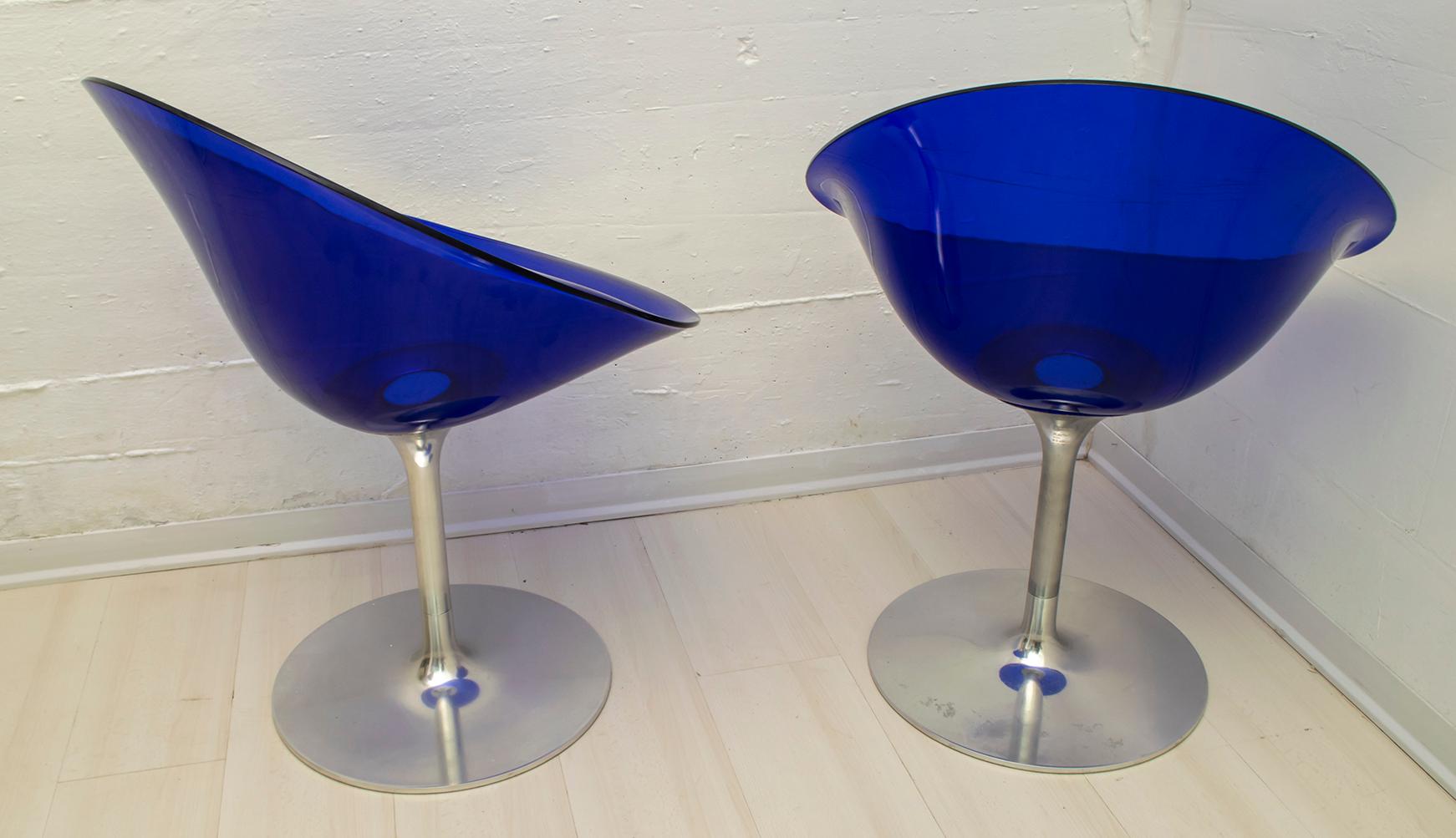 Modern Philippe Starck for Kartell Blue Lucite Eros S Swivel Italian Chairs